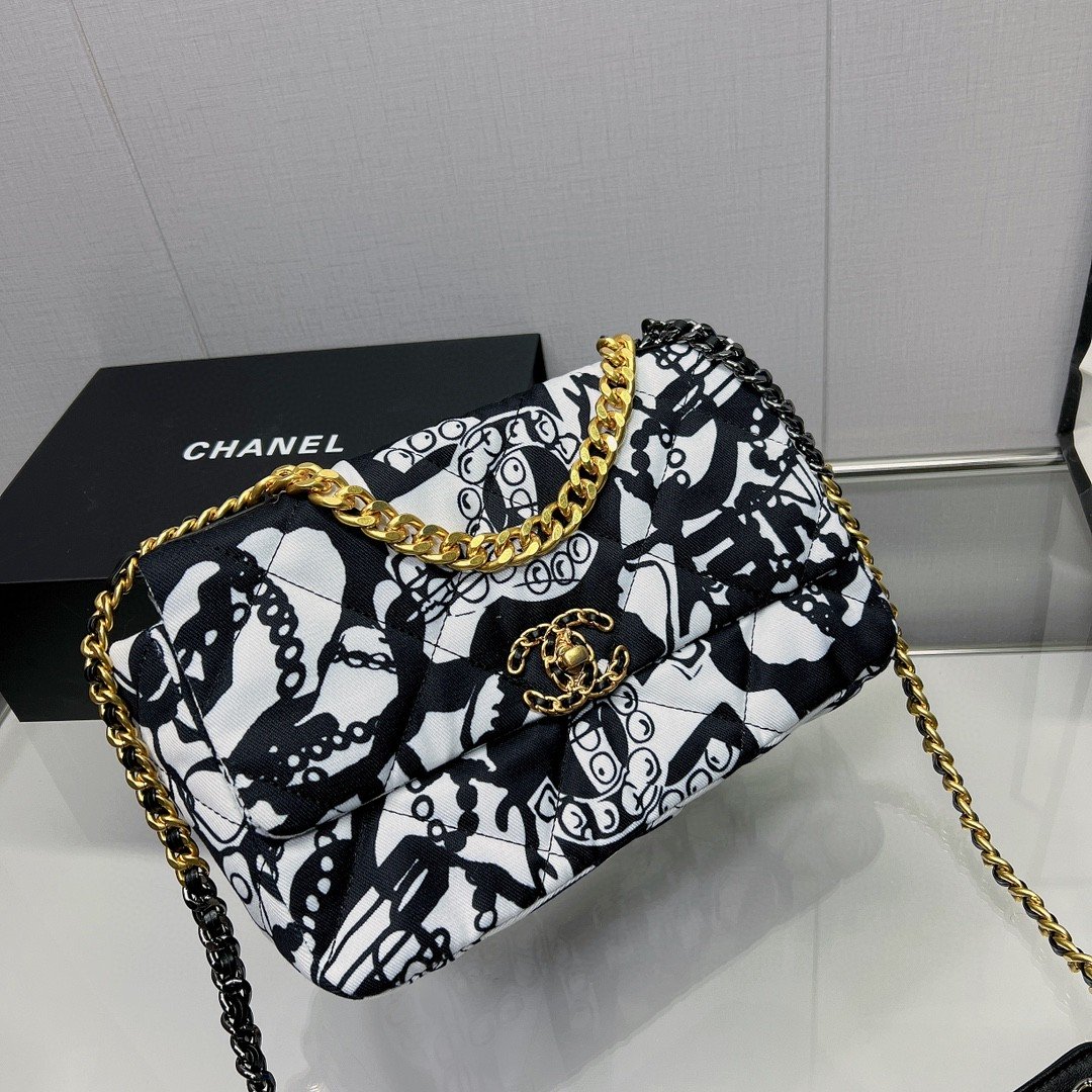 CHL 19 Printed 11.8in 30cm Canvas Black White Travel Bag