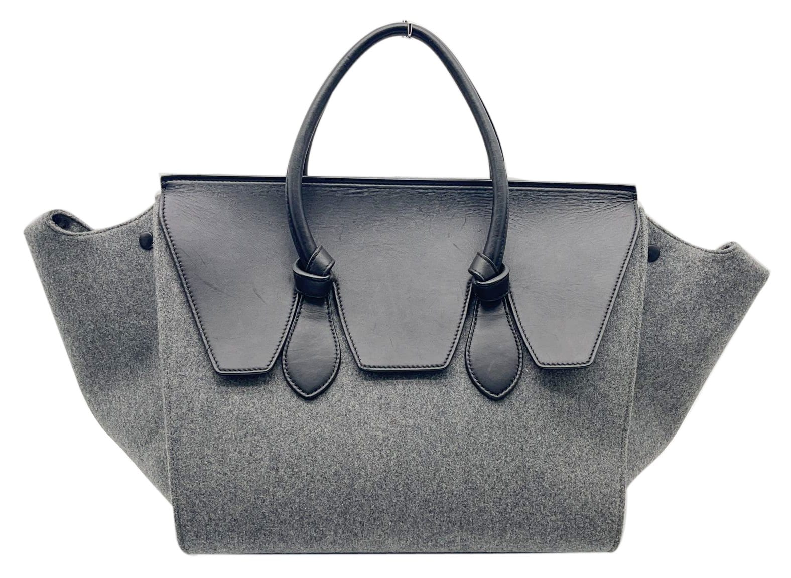 Tie Knot Felt Calfskin Tote Bag Grey Black