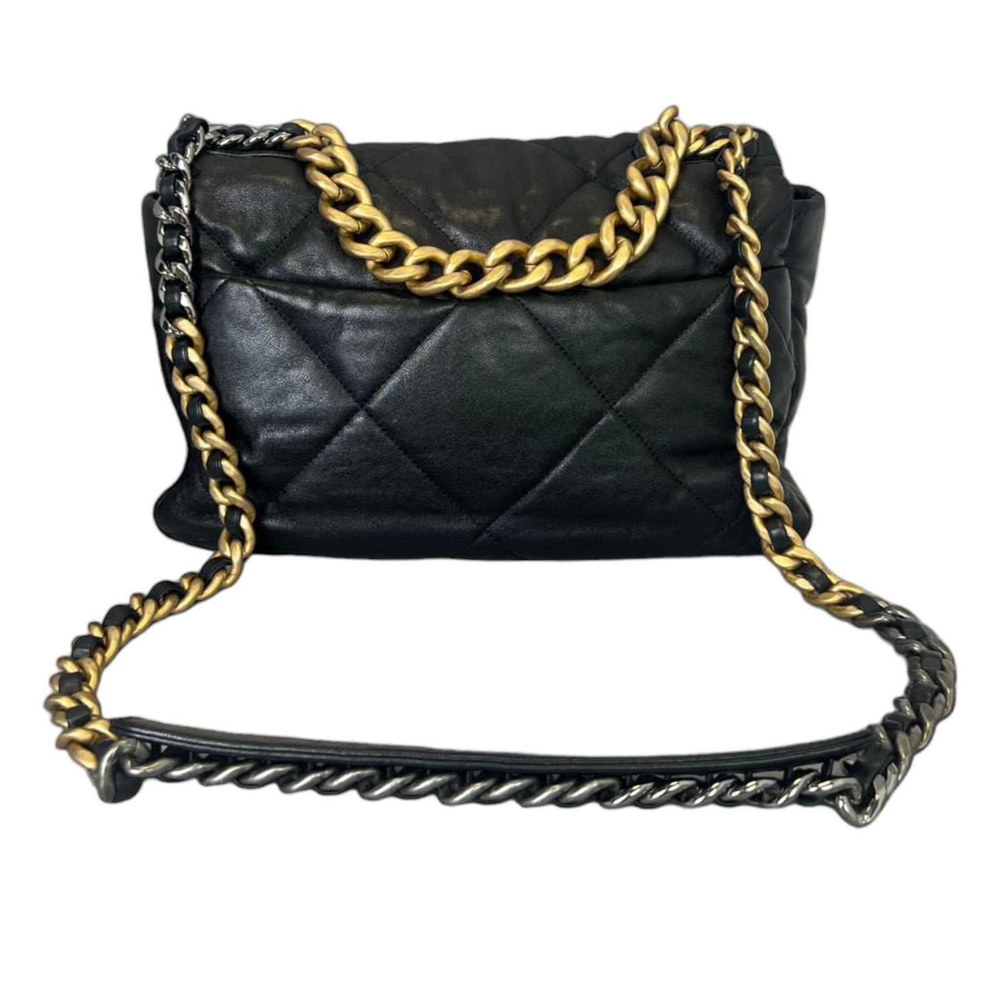 Chanel Goatskin Large 19 Flap Handbag Leather Quilted Crossbody Bag