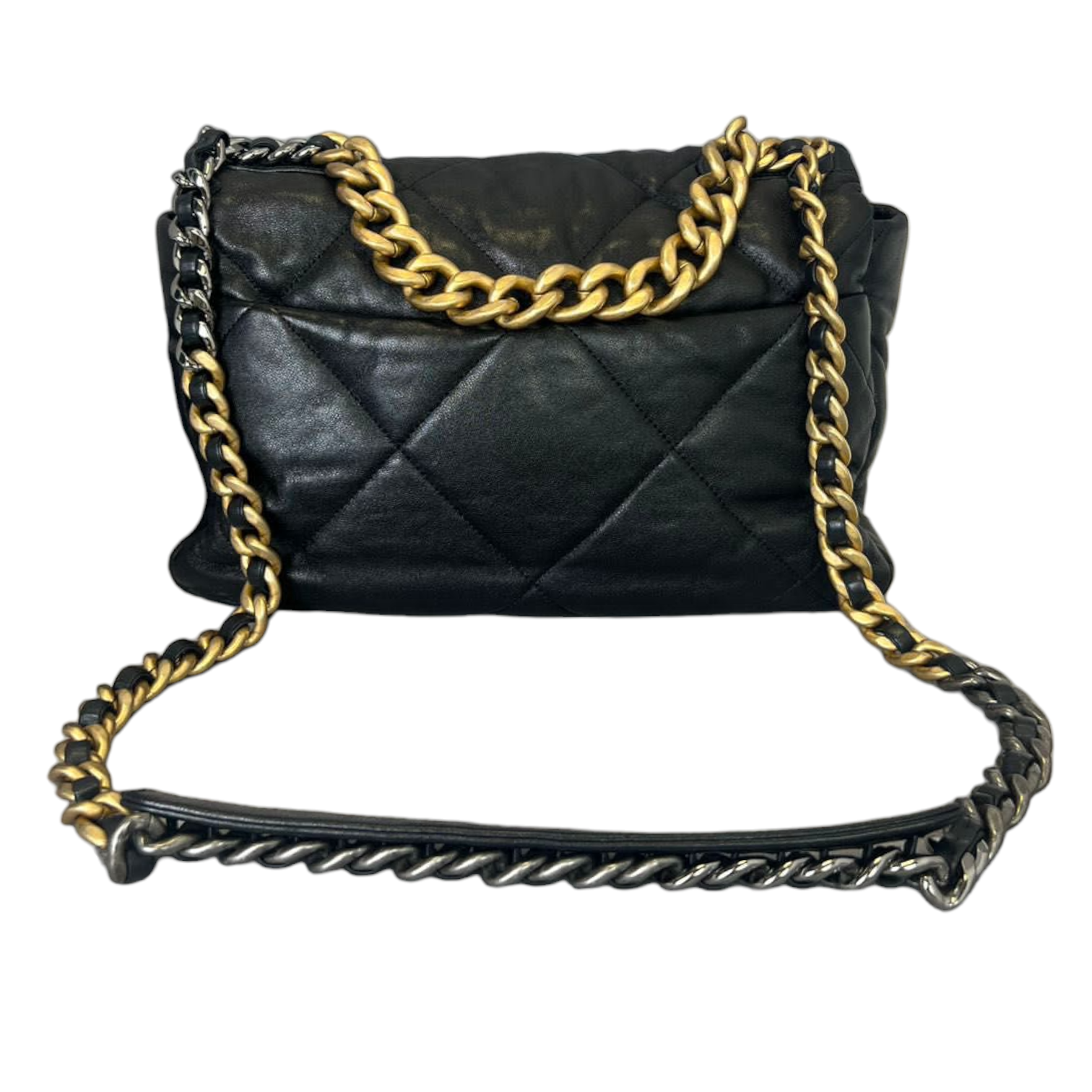Chanel Goatskin Large 19 Flap Handbag Leather Quilted Crossbody Bag