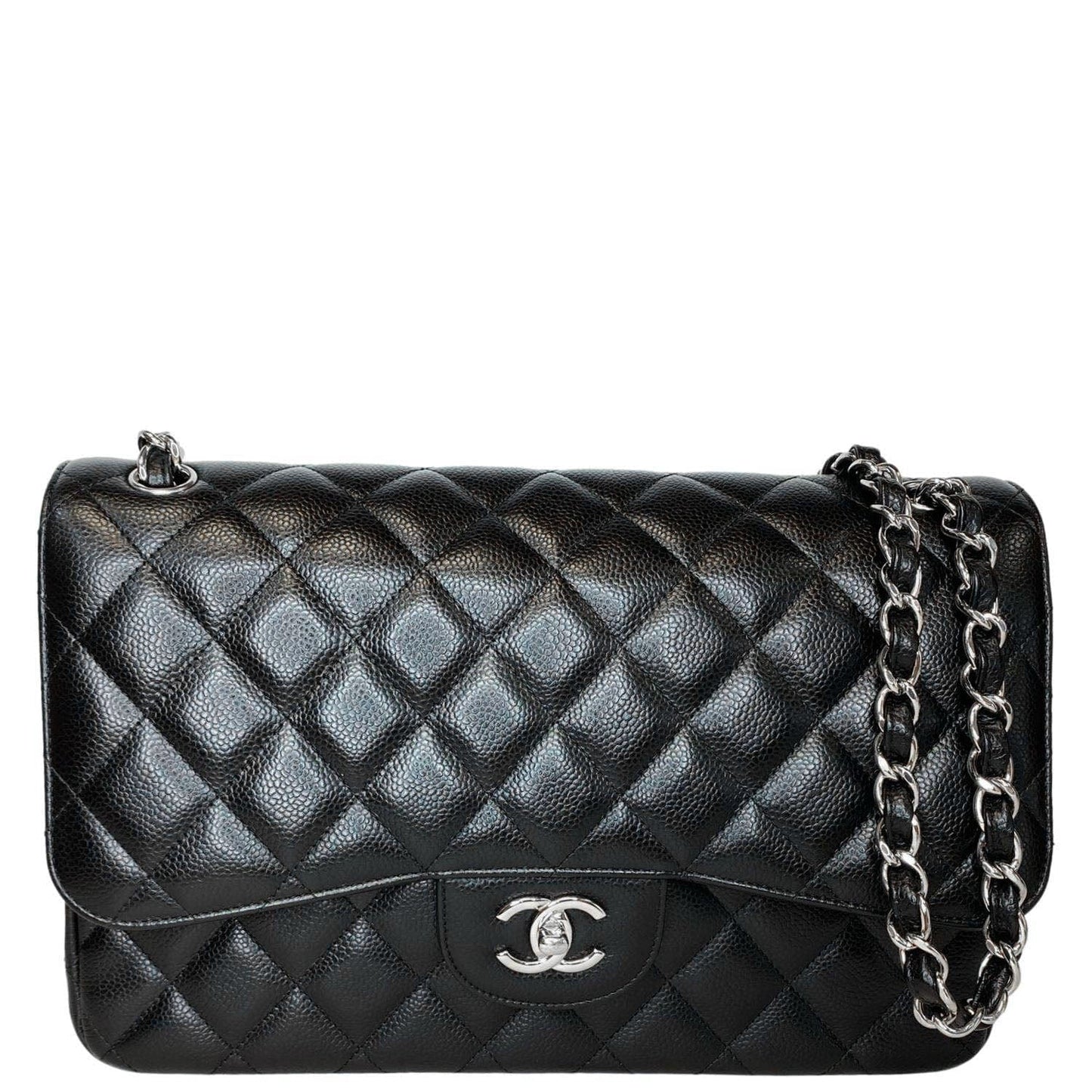 Chanel Jumbo Double Flap Quilted Caviar Leather Black Travel Bag