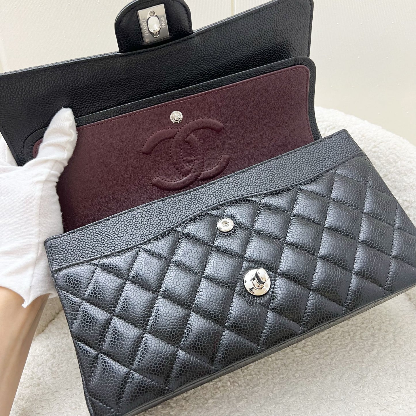 Medium Classic Flap CF in Black Caviar and SHW (Model: ) Accessory Signature