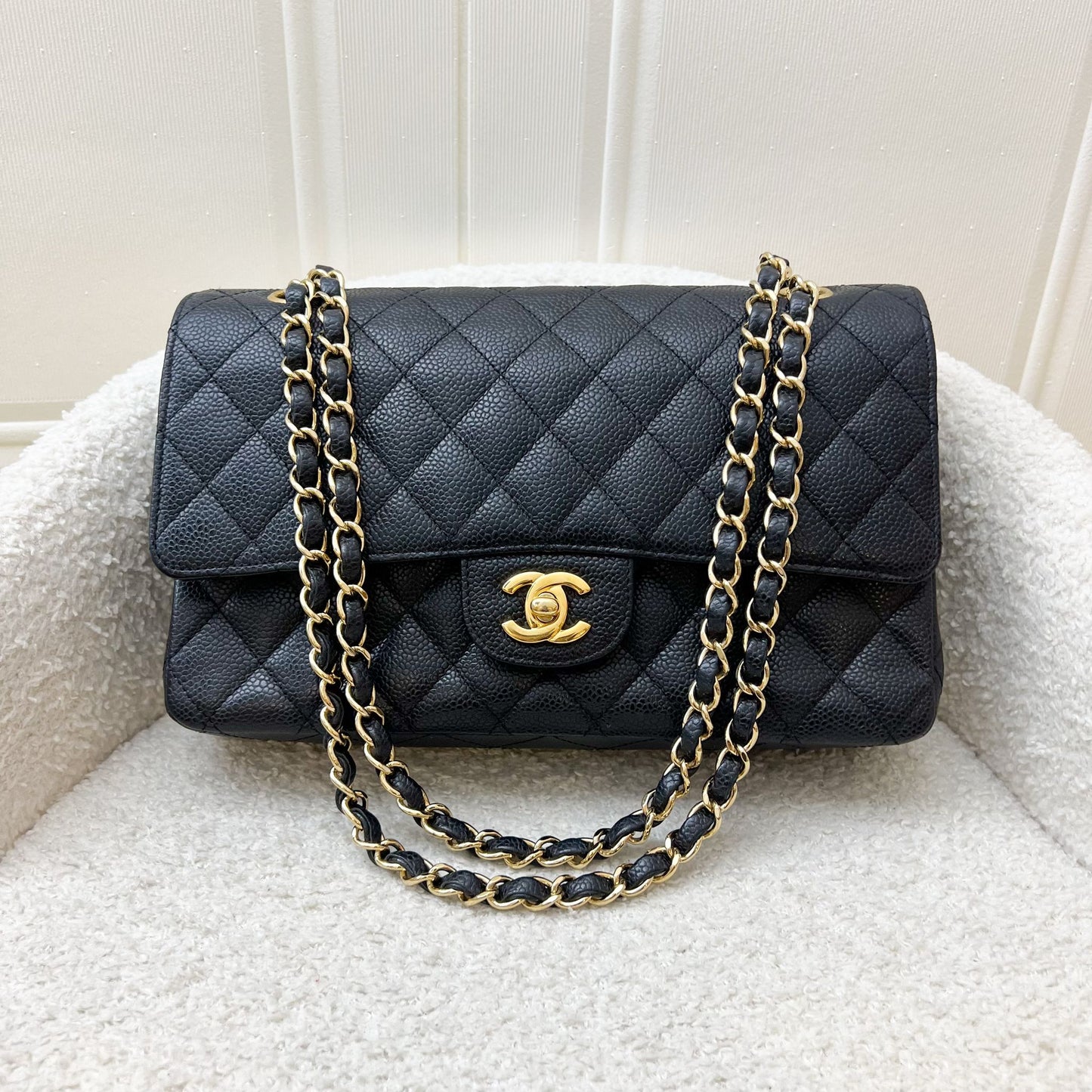 Medium Classic Flap CF in Black Caviar and GHW (Model: ) Accessory Signature
