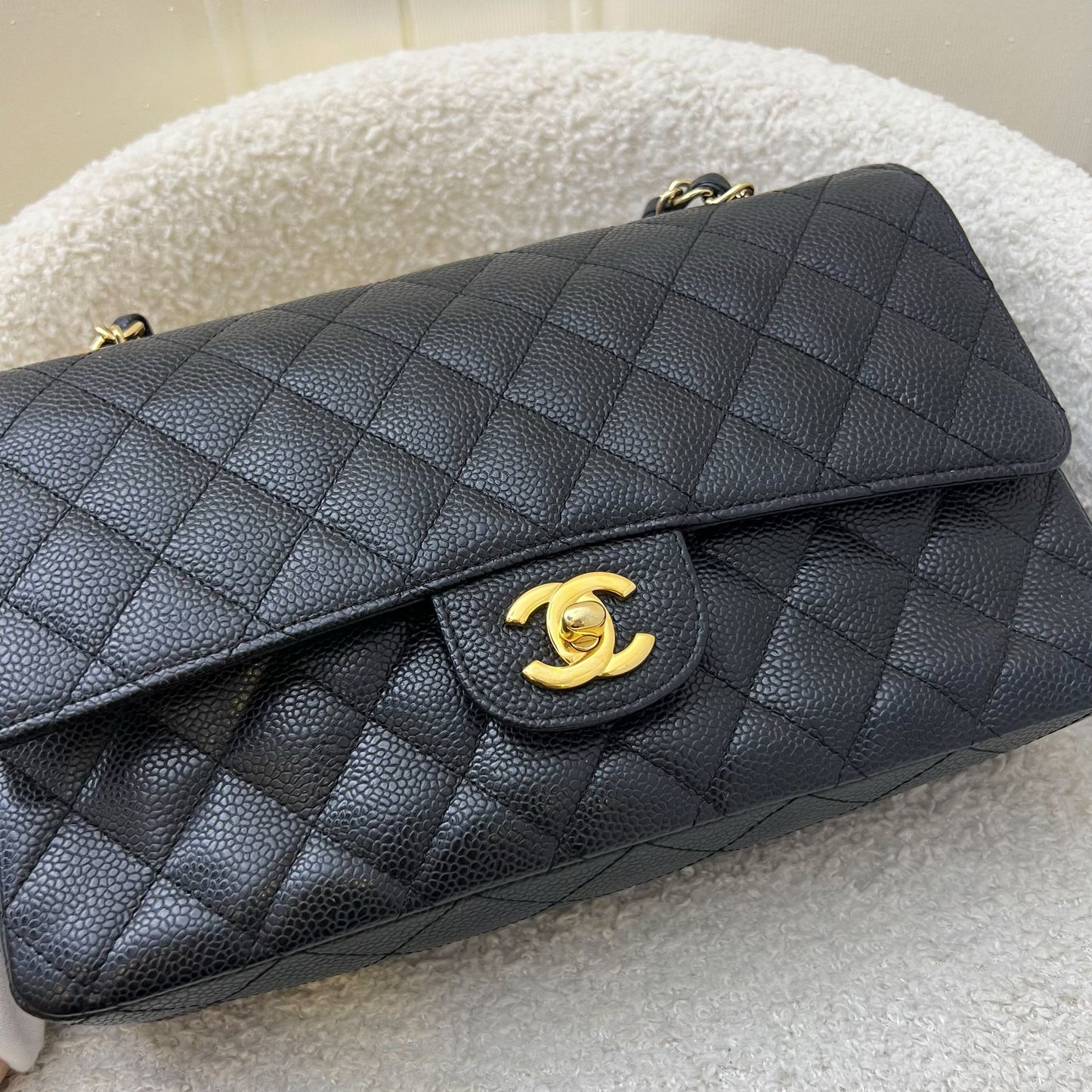 Medium Classic Flap CF in Black Caviar and GHW (Model: ) Accessory Signature