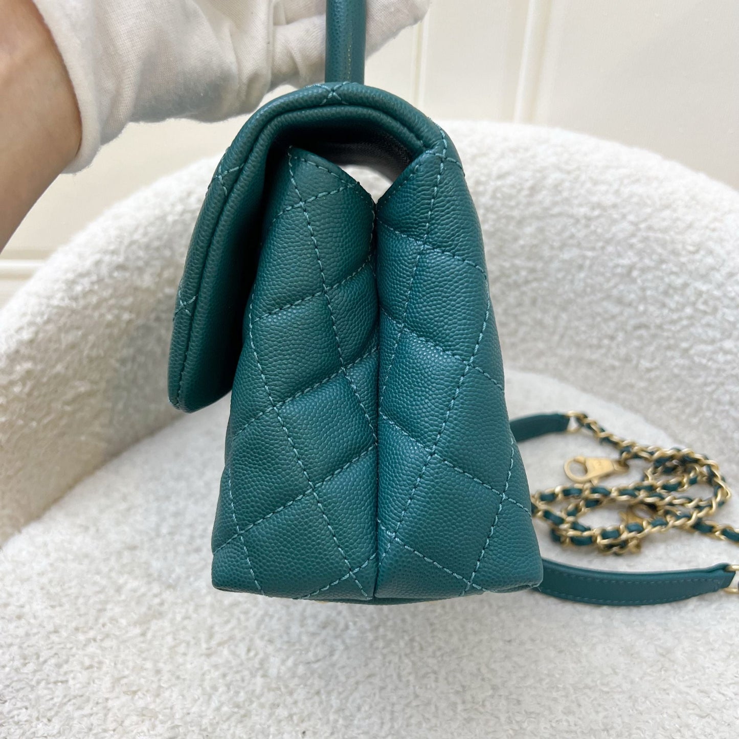 Chanel Small Coco Handle in Teal Caviar and LGHW (Model: ) Accessory