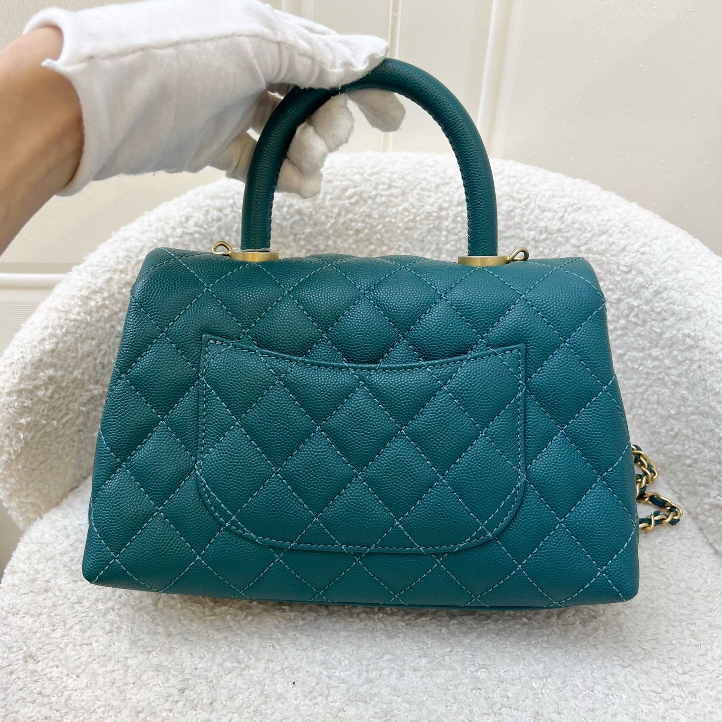 Chanel Small Coco Handle in Teal Caviar and LGHW (Model: ) Accessory