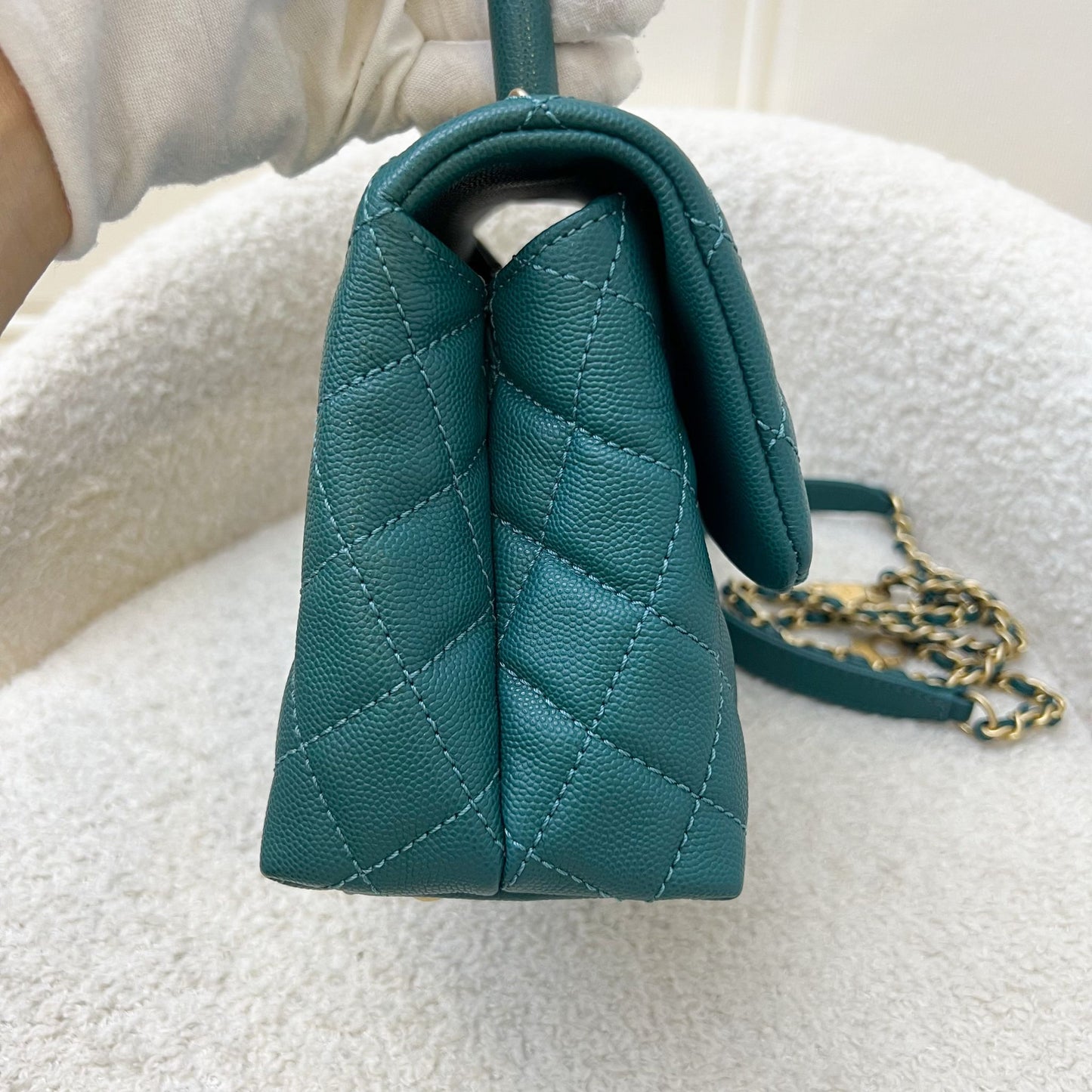 Chanel Small Coco Handle in Teal Caviar and LGHW (Model: ) Accessory