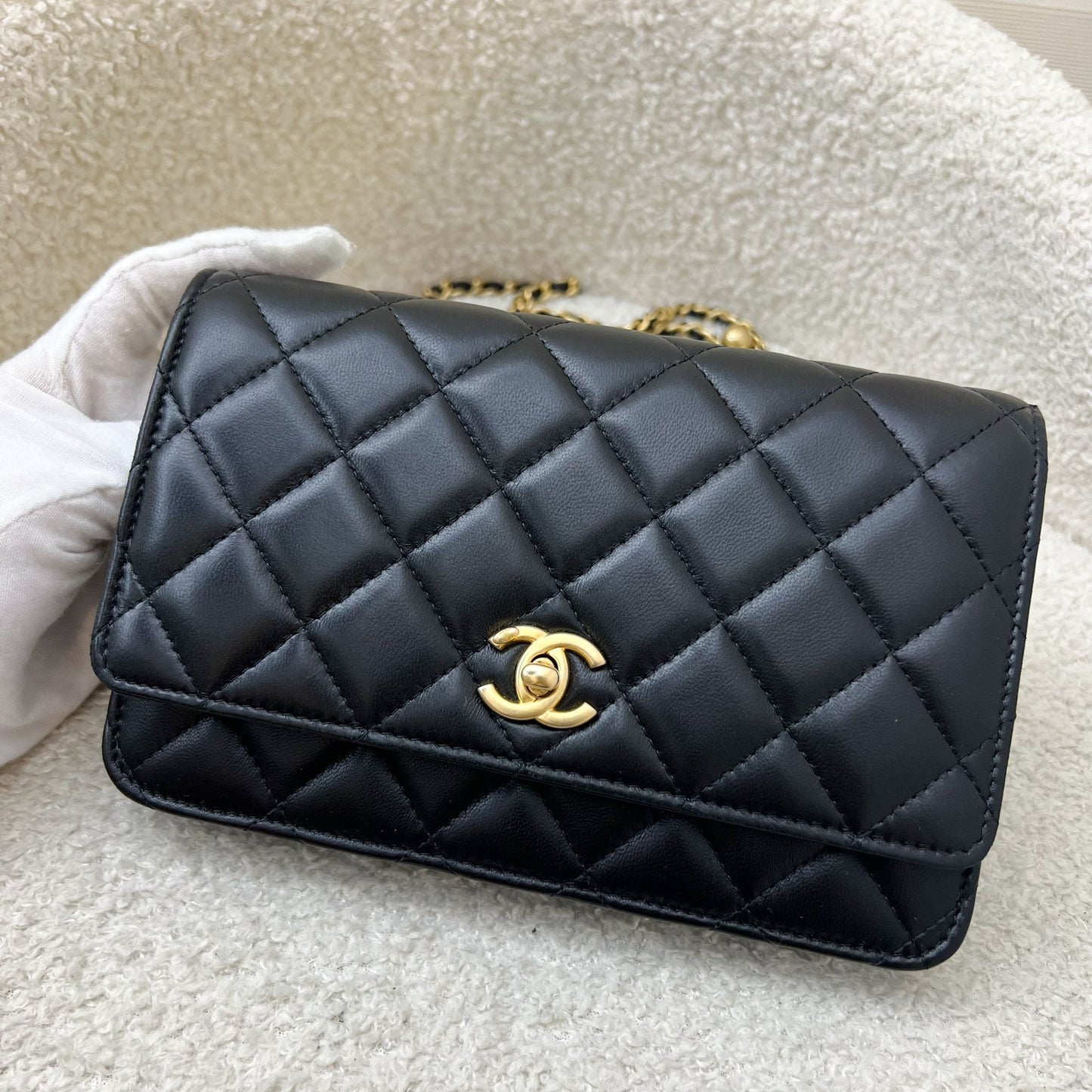 Chanel Pearl Crush Wallet on Chain WOC in Black Lambskin and AGHW Bag