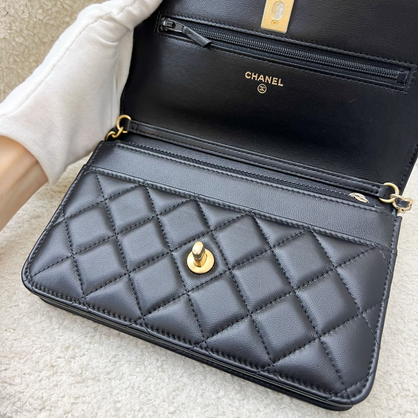 Chanel Pearl Crush Wallet on Chain WOC in Black Lambskin and AGHW Bag