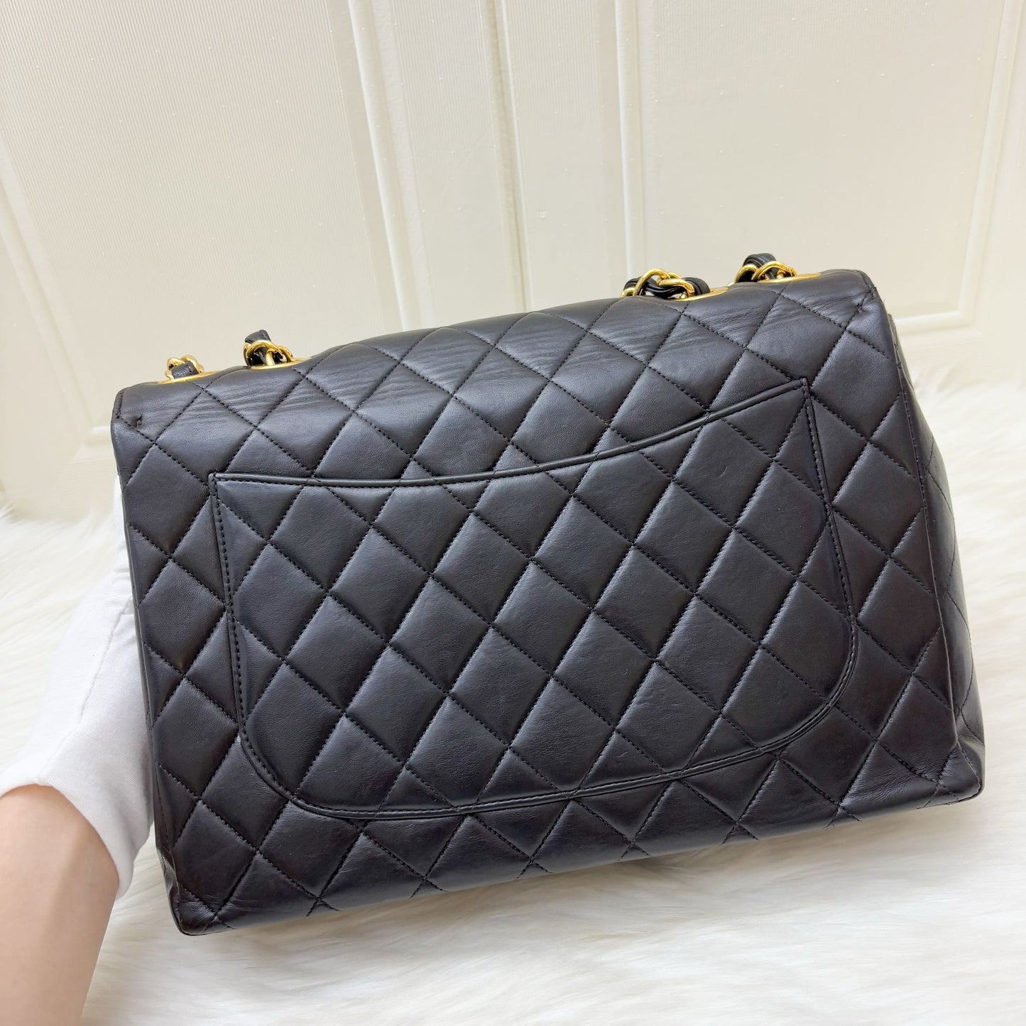 Chanel Jumbo / Maxi Flap with XL CC Logo in Black Lambskin and Gold-Plated HW Accessory