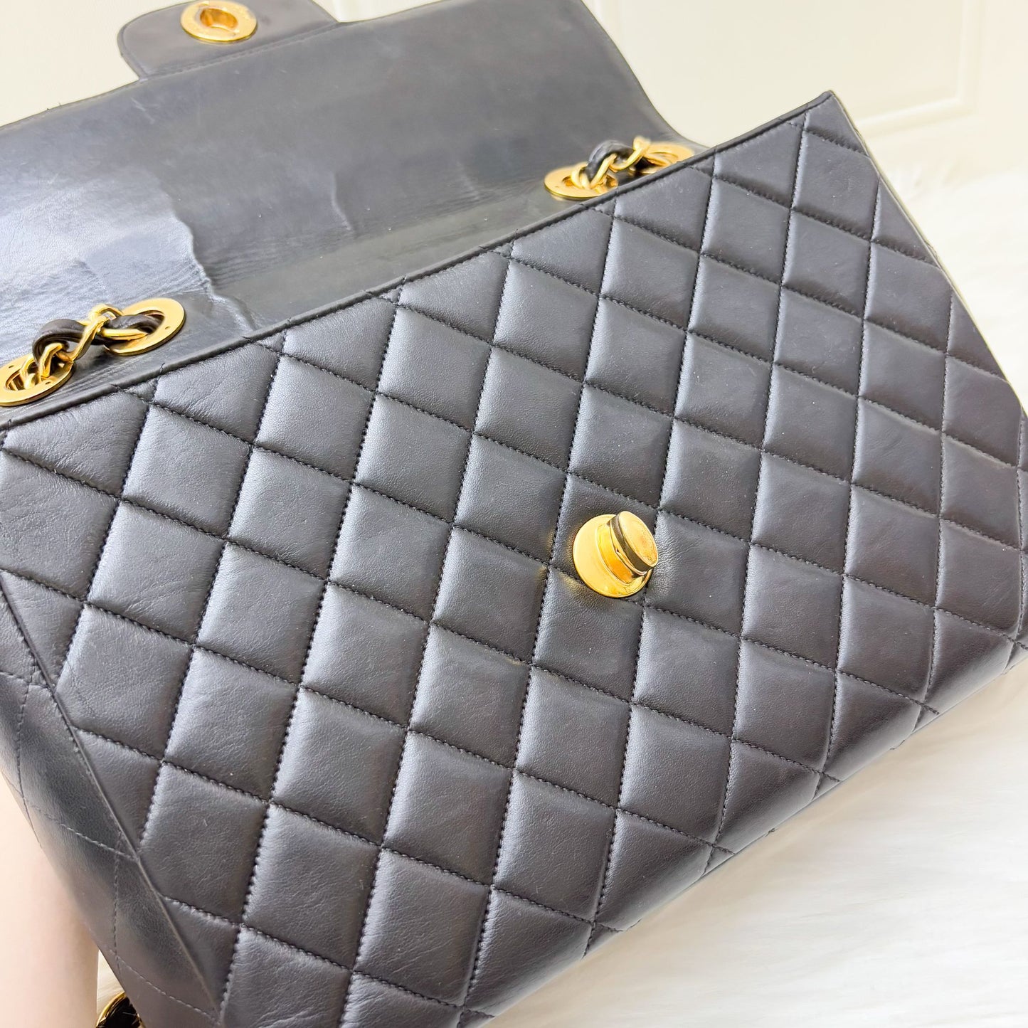 Chanel Jumbo / Maxi Flap with XL CC Logo in Black Lambskin and Gold-Plated HW Accessory
