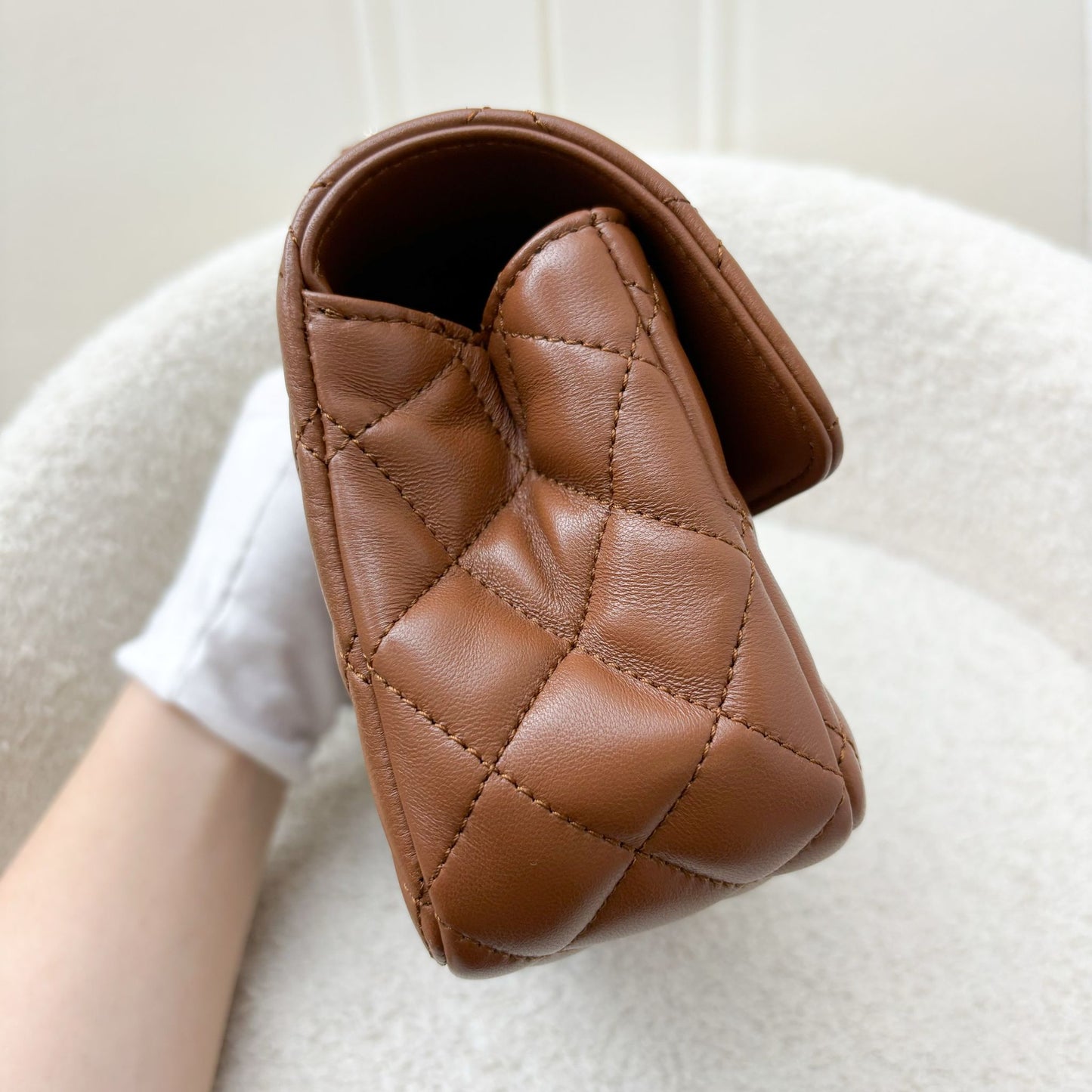 Chanel Mini Rectangle Flap with Crystals Top Handle in Cognac Brown Lambskin and LGHW Bag