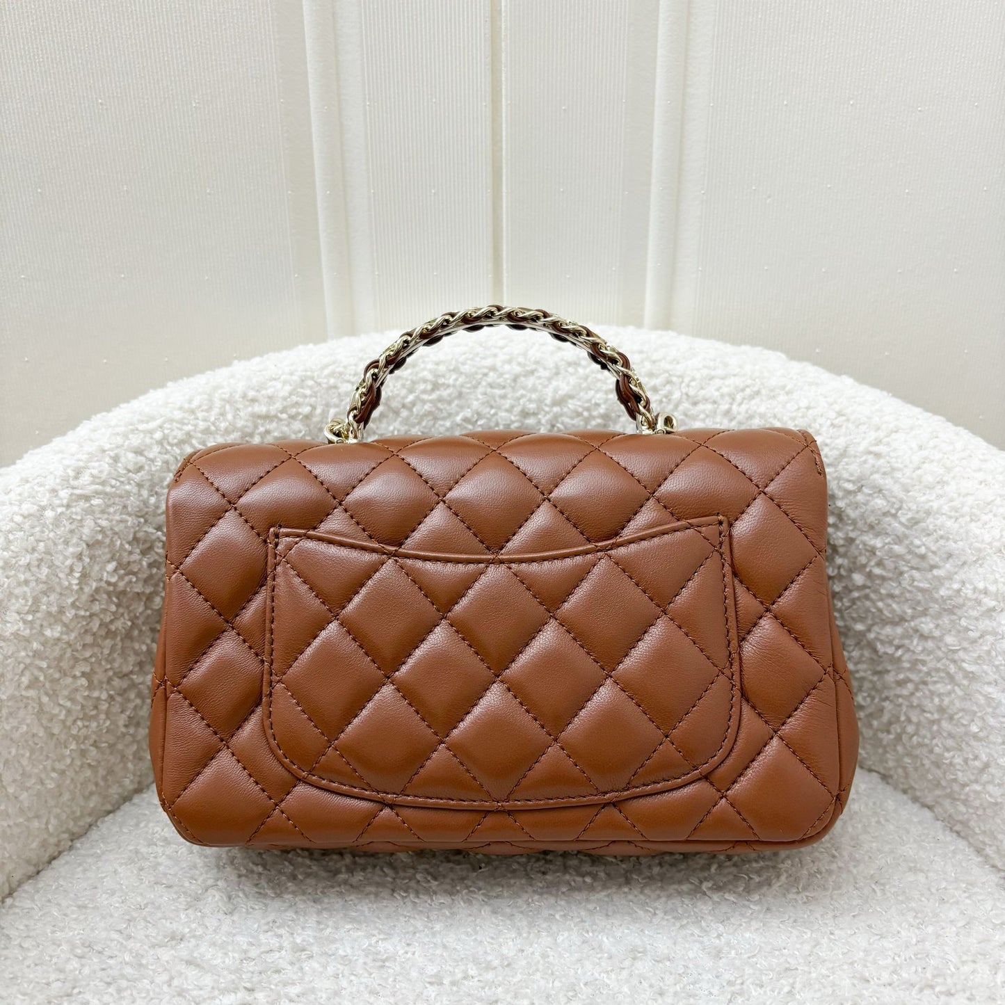 Chanel Mini Rectangle Flap with Crystals Top Handle in Cognac Brown Lambskin and LGHW Bag