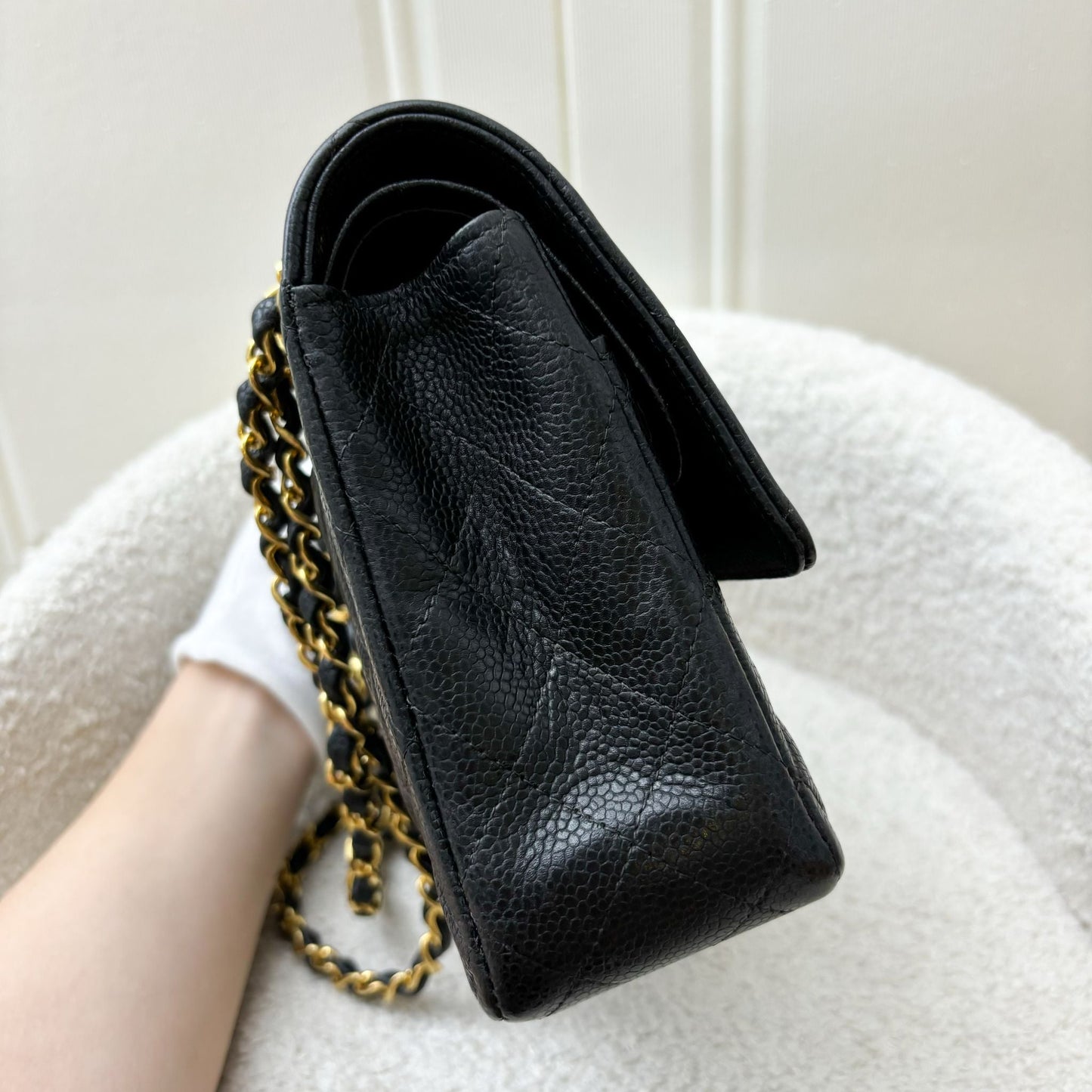 Chanel Medium Classic Flap CF in Black Caviar and Gold-Plated HW Accessory
