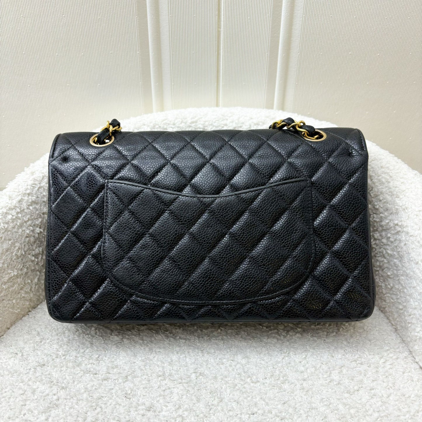 Chanel Medium Classic Flap CF in Black Caviar and Gold-Plated HW Accessory