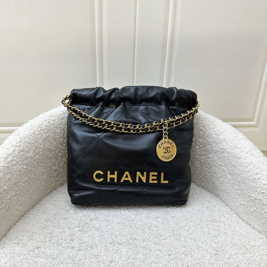 22 Mini Hobo Handbag in Black Shiny Calfskin and AGHW Classic