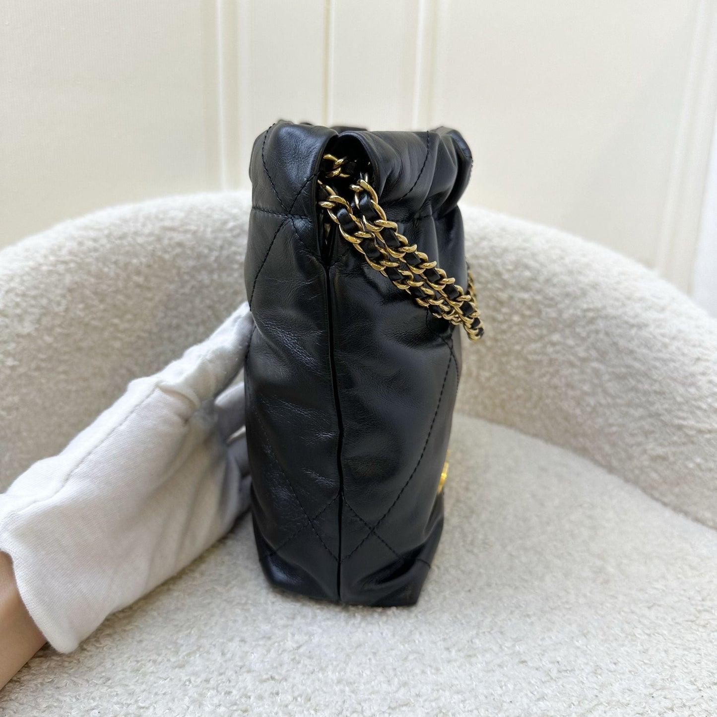 22 Mini Hobo Handbag in Black Shiny Calfskin and AGHW Classic