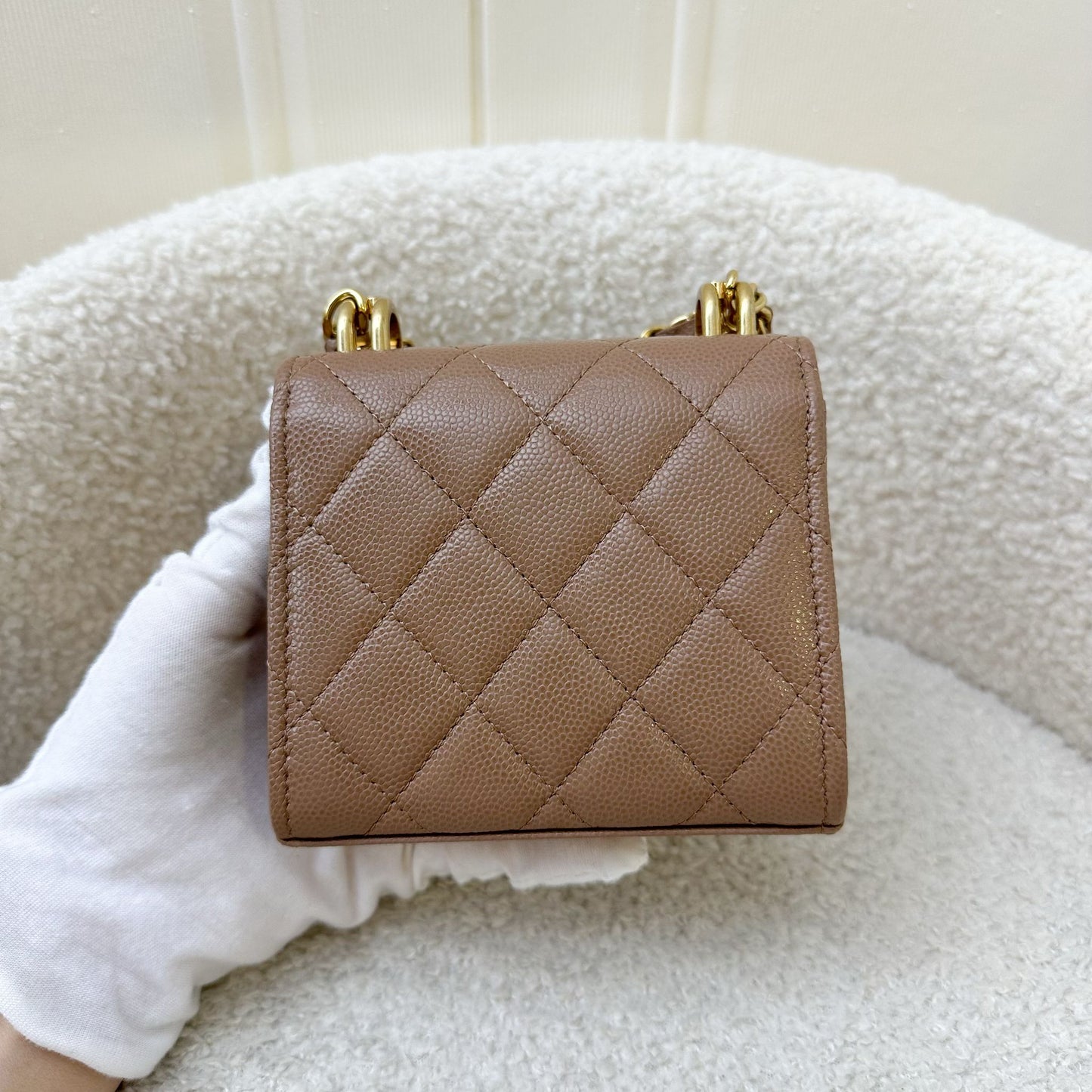 Chanel Coco First Mini Clutch with Chain in Dark Milk Tea Beige Caviar LGHW