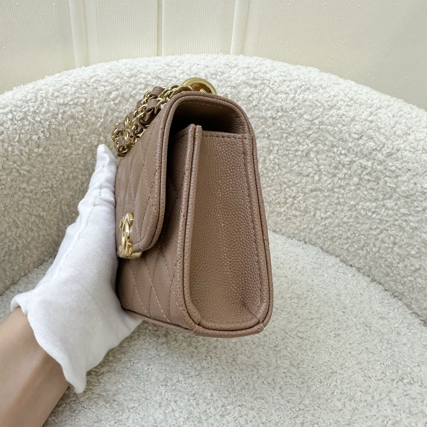 Chanel Coco First Mini Clutch with Chain in Dark Milk Tea Beige Caviar LGHW