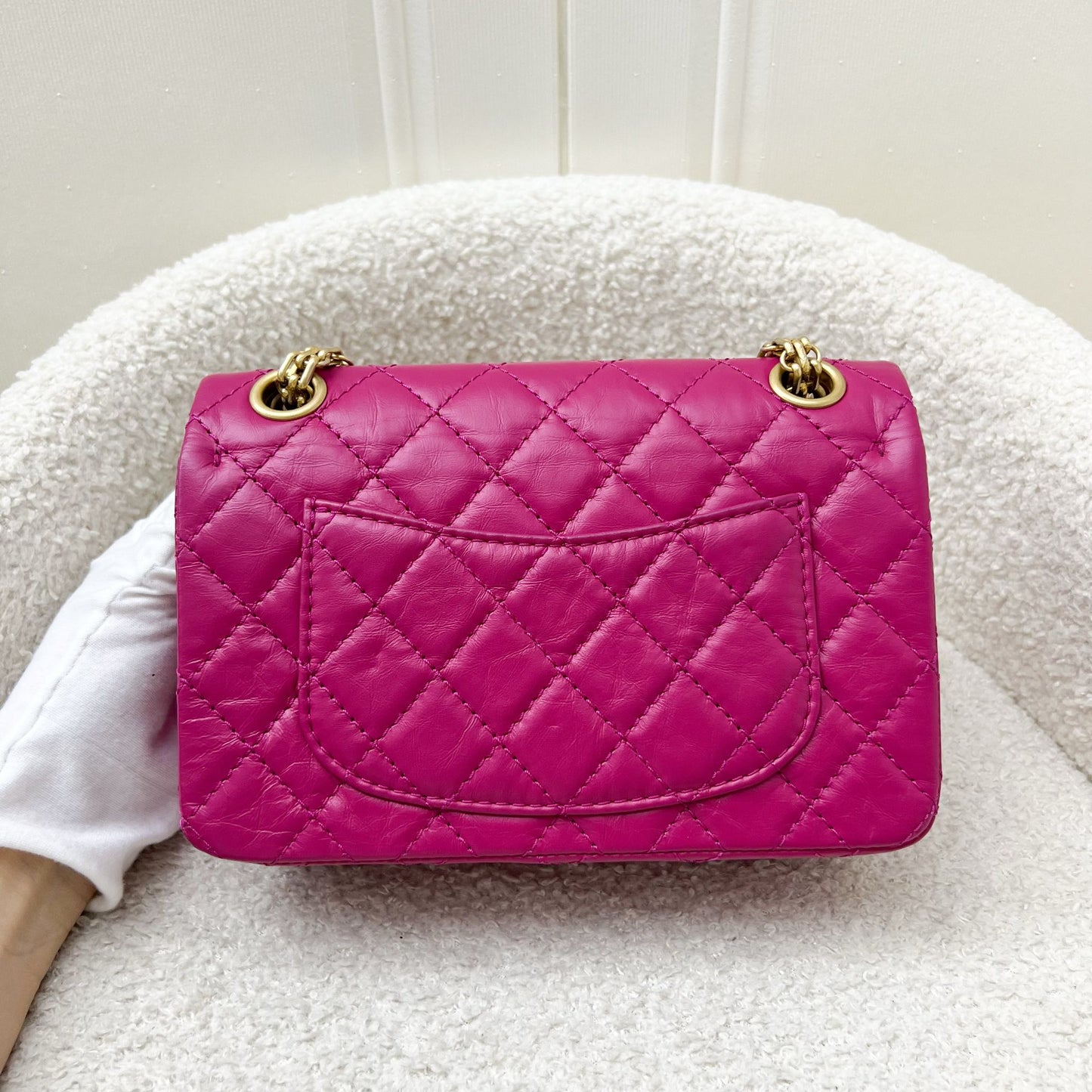 Chanel Classic 2.55 Reissue Mini Flap in Pink Distressed Calfskin and AGHW Accessory