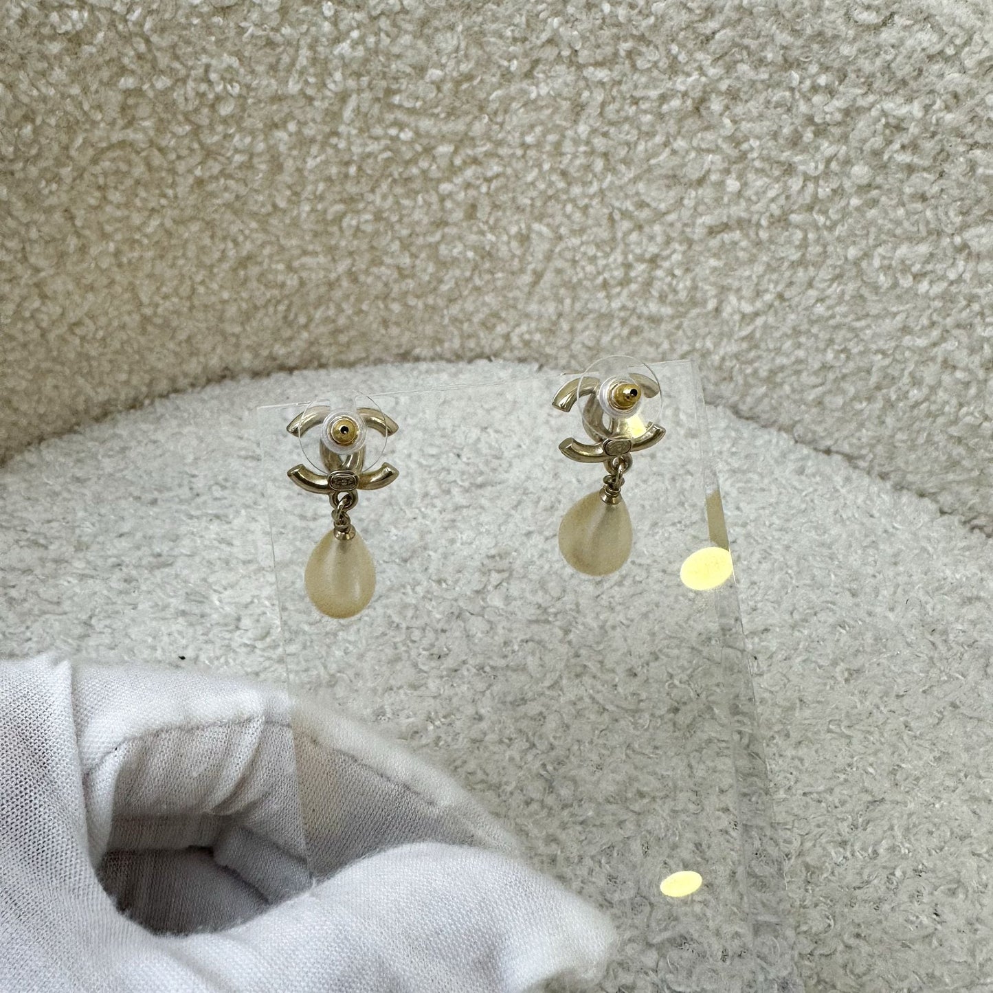 Chanel CC Logo Dangling Earrings with Teardrop Pearls in LGHW Jewelry