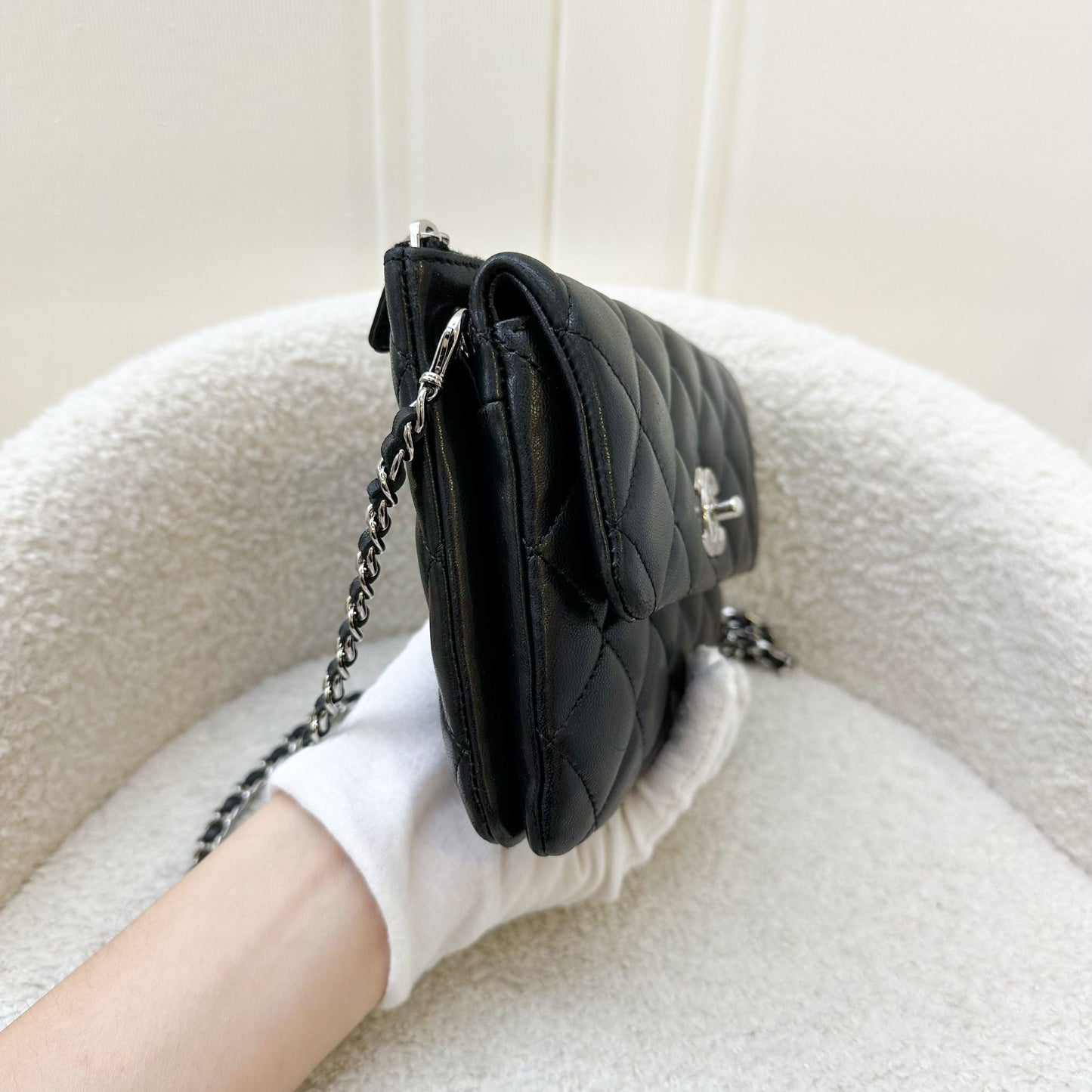 Chanel Mini Crossbody Flap Bag with Zip Compartment in Black Lambskin and SHW