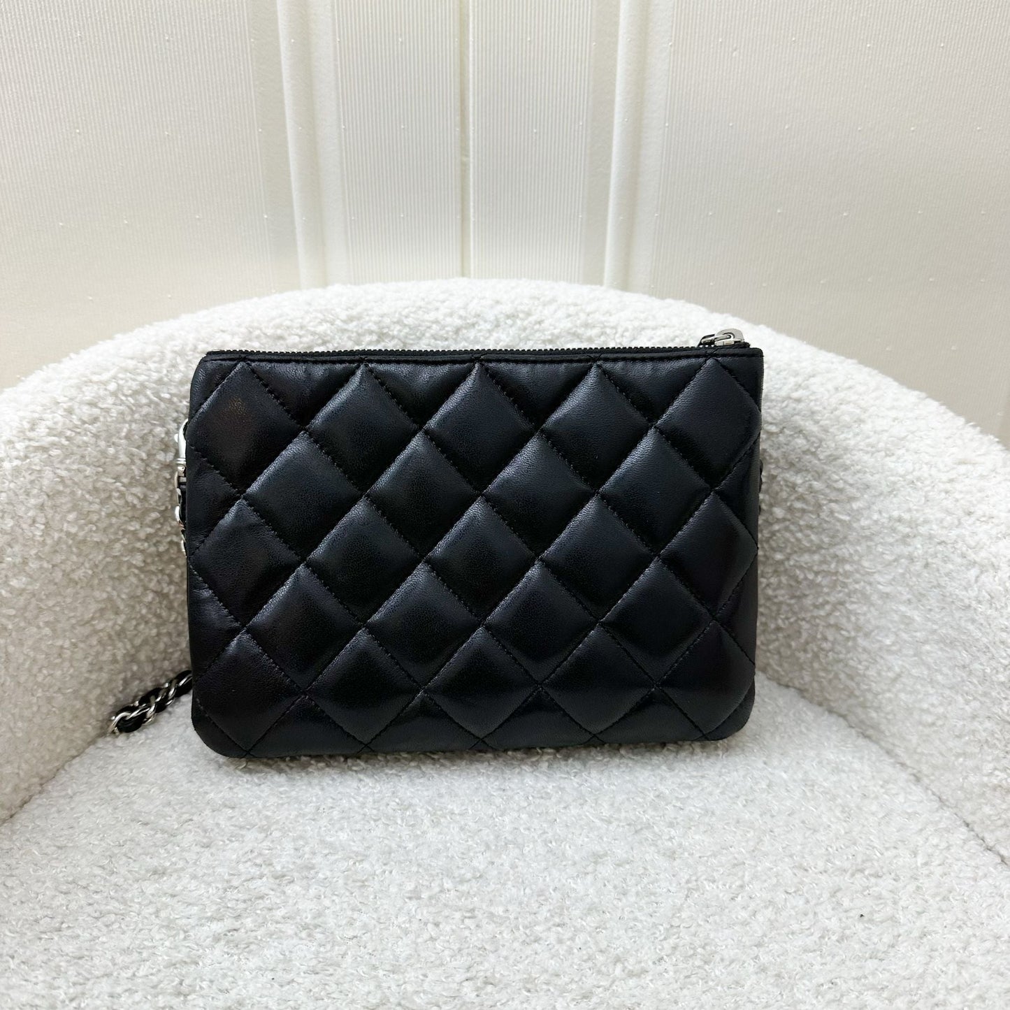 Chanel Mini Crossbody Flap Bag with Zip Compartment in Black Lambskin and SHW