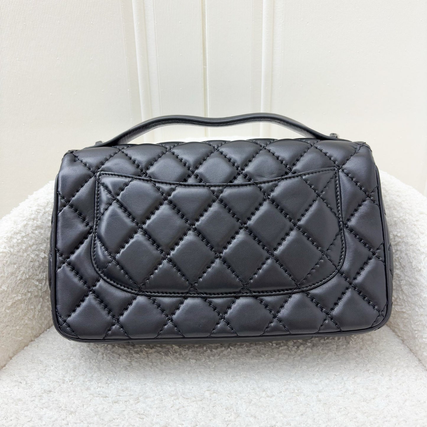 Chanel Top Handle Flap Bag in Black Lambskin and SHW (Model: )