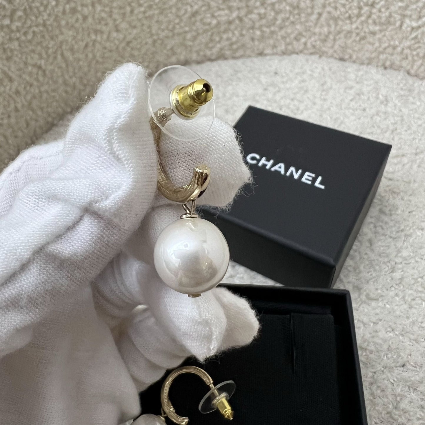 Chanel Pearl with Crystals Studded CC Logo Earrings in LGHW Jewelry