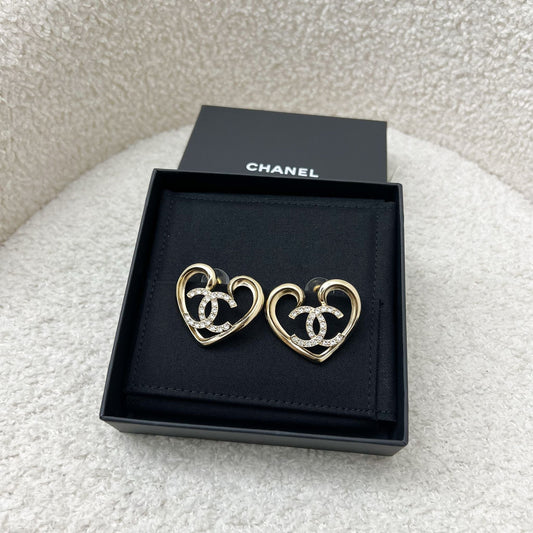 Chanel Heart Earrings with Crystals in LGHW Jewelry