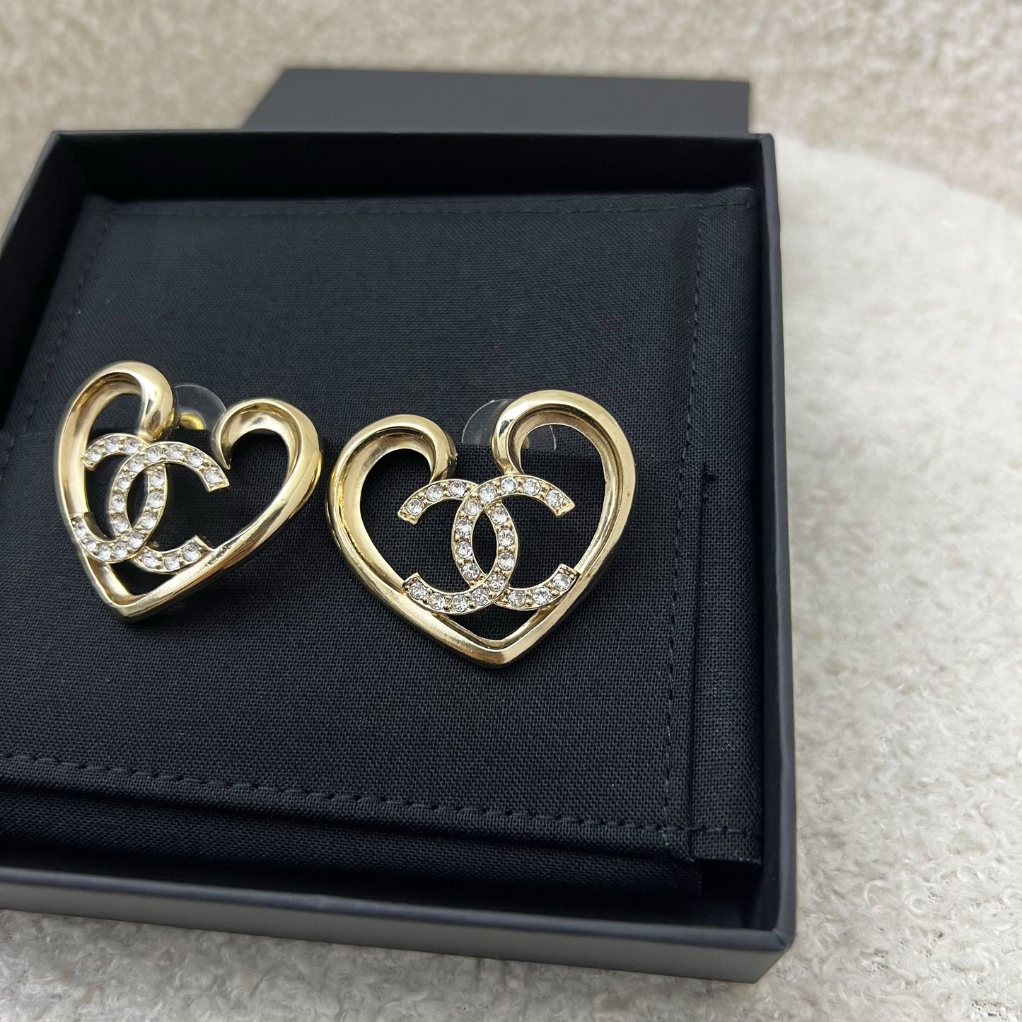 Chanel Heart Earrings with Crystals in LGHW Jewelry