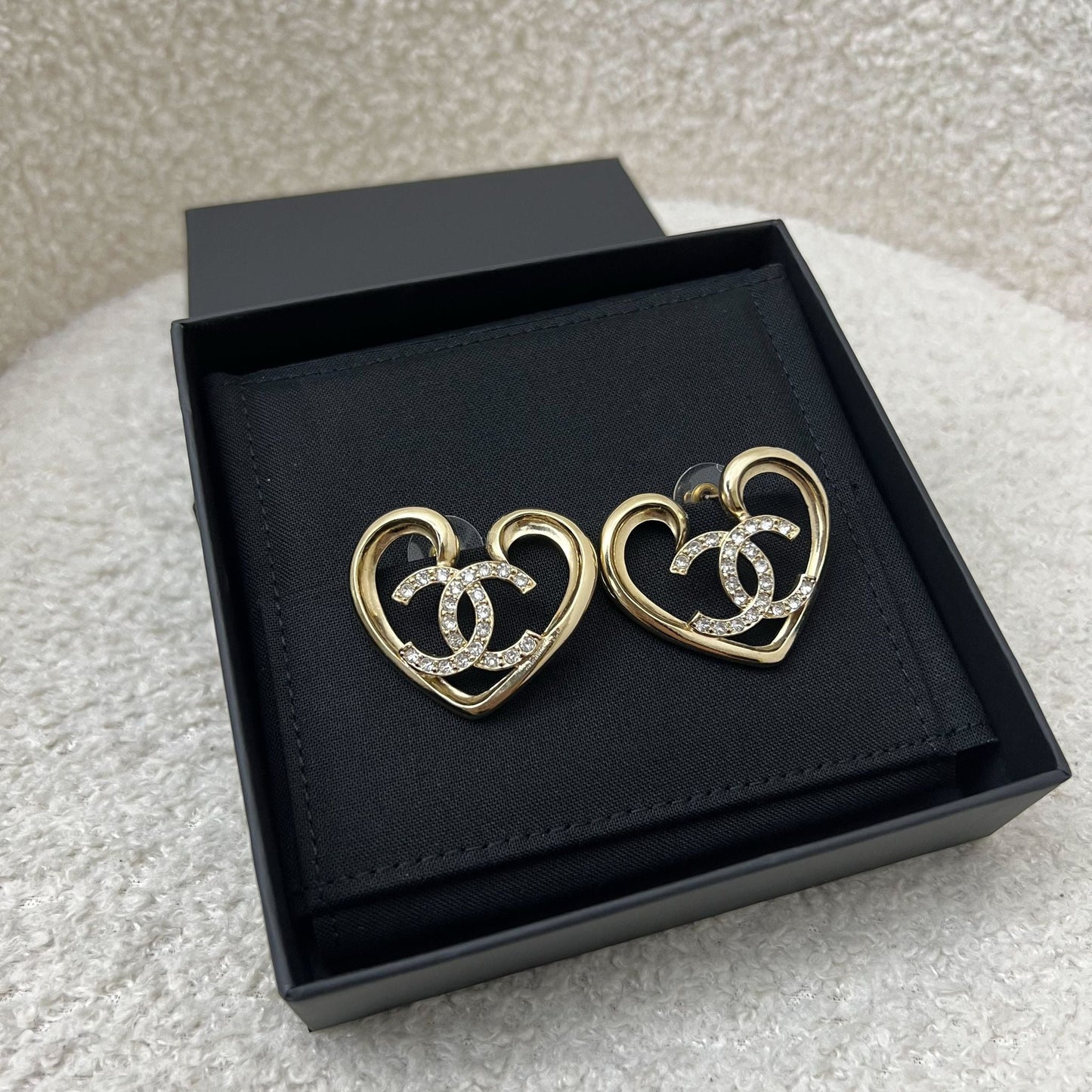 Chanel Heart Earrings with Crystals in LGHW Jewelry