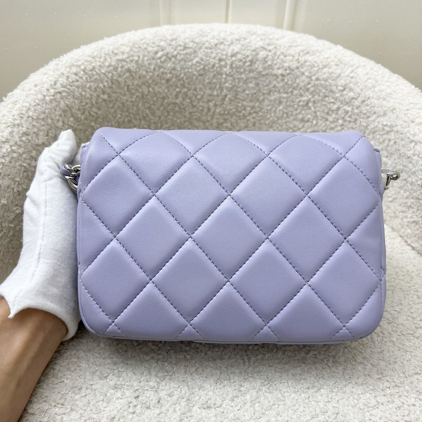 Chanel Perfect Mini Flap Bag in Lilac Lambskin with Pearl and Leather Chain (Adjustable) SHW