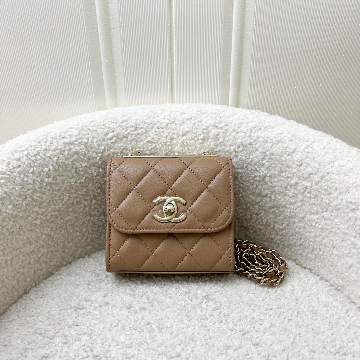 Chanel Trendy CC Micro Bag / Clutch on Chain in Beige Lambskin and LGHW