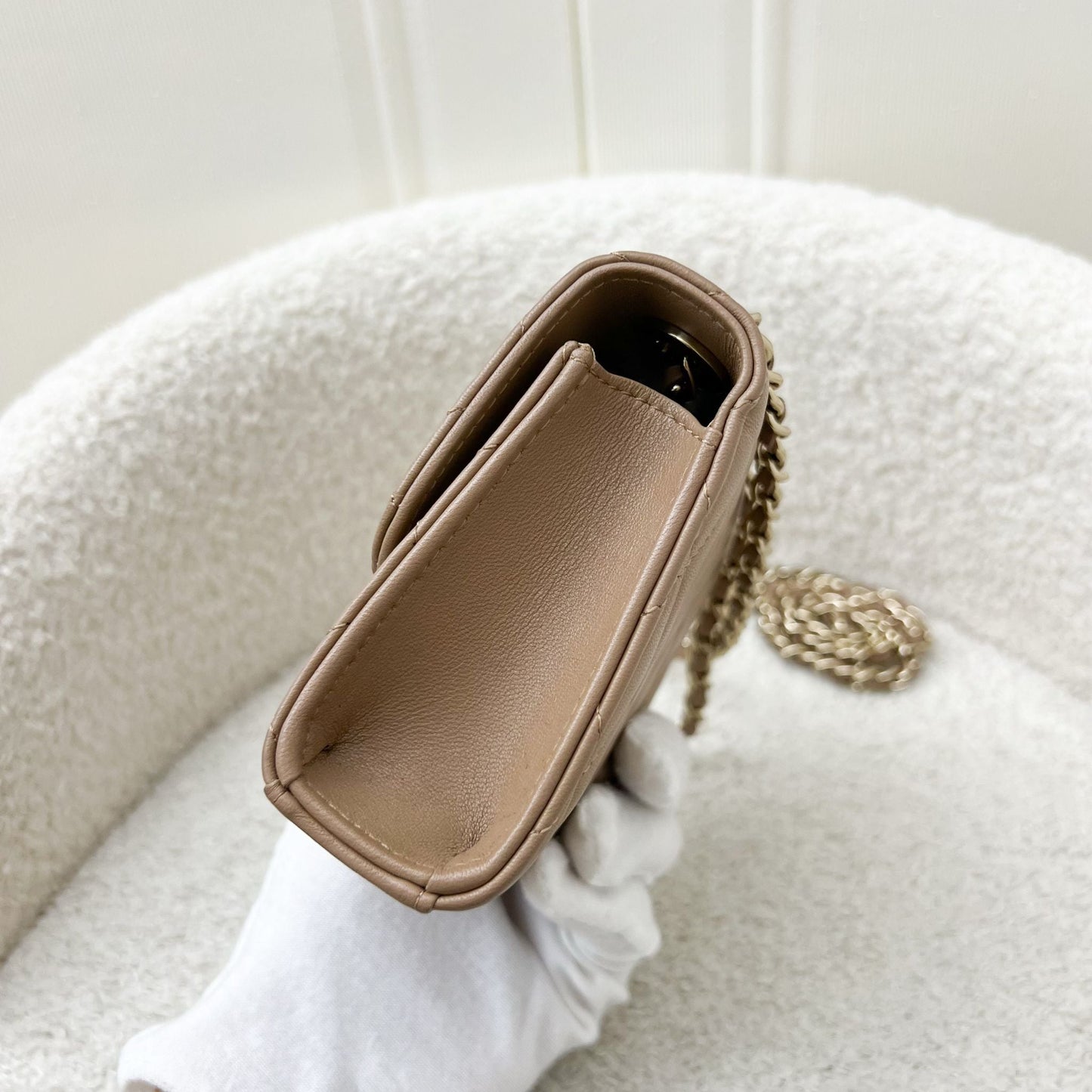Chanel Trendy CC Micro Bag / Clutch on Chain in Beige Lambskin and LGHW