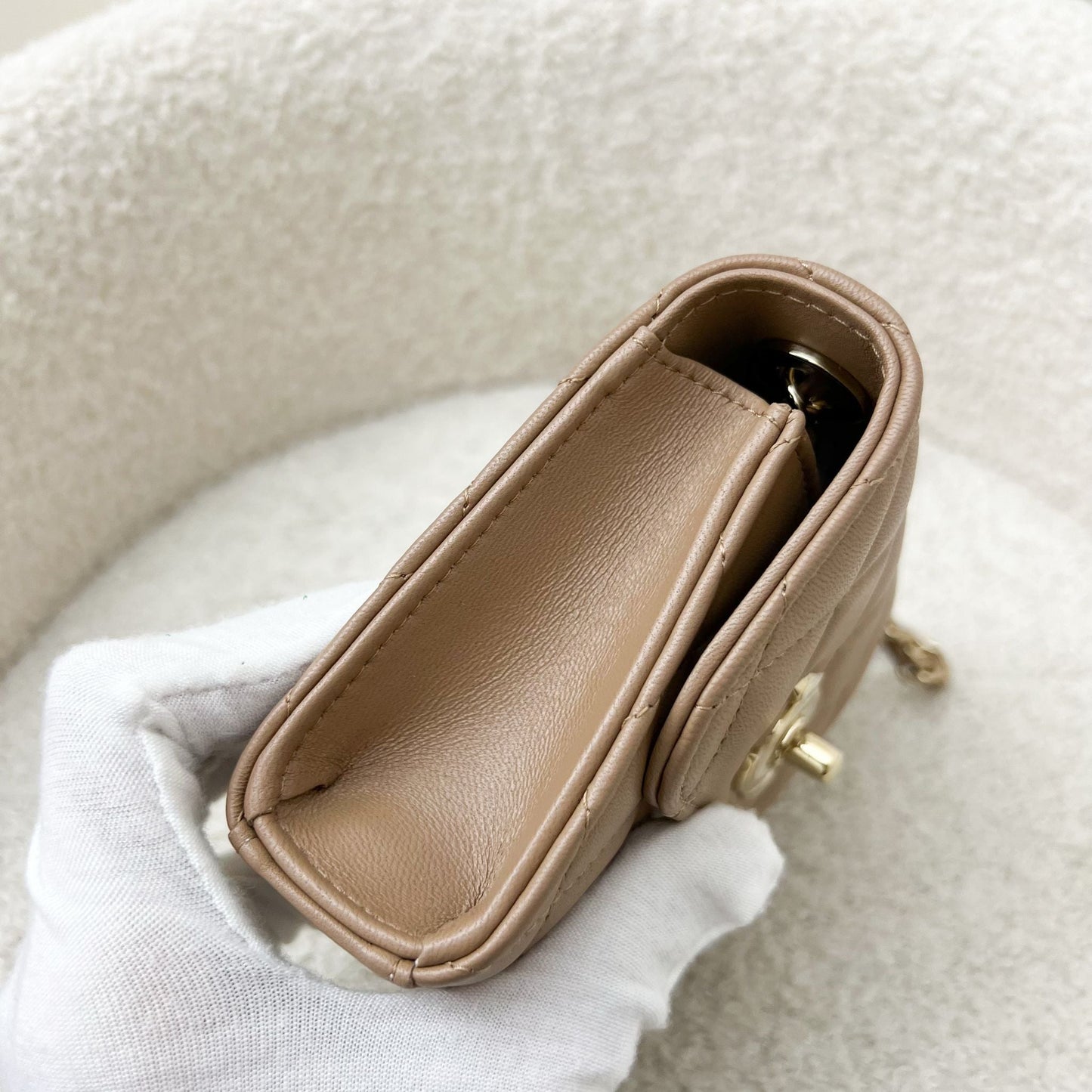 Chanel Trendy CC Micro Bag / Clutch on Chain in Beige Lambskin and LGHW