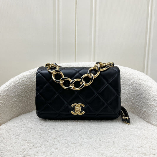 Chanel Mini Flap Bag with Chain in Black Lambskin and AGHW