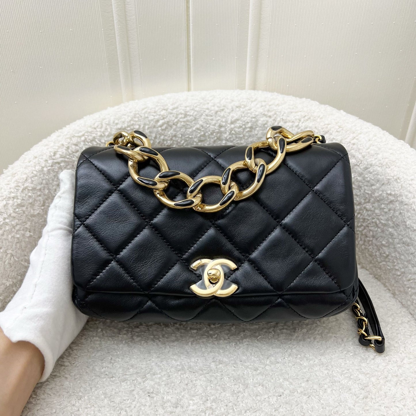 Chanel Mini Flap Bag with Chain in Black Lambskin and AGHW