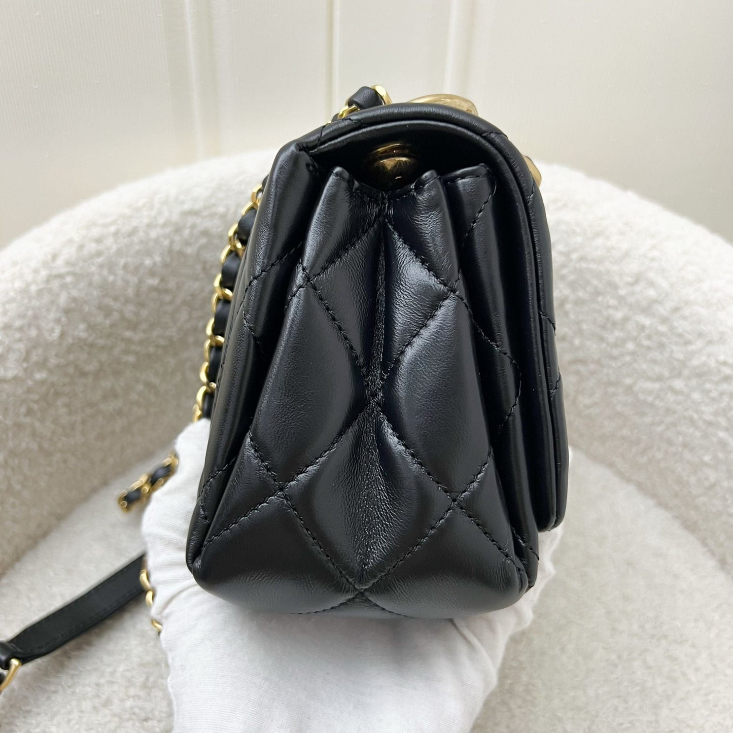 Chanel Mini Flap Bag with Chain in Black Lambskin and AGHW