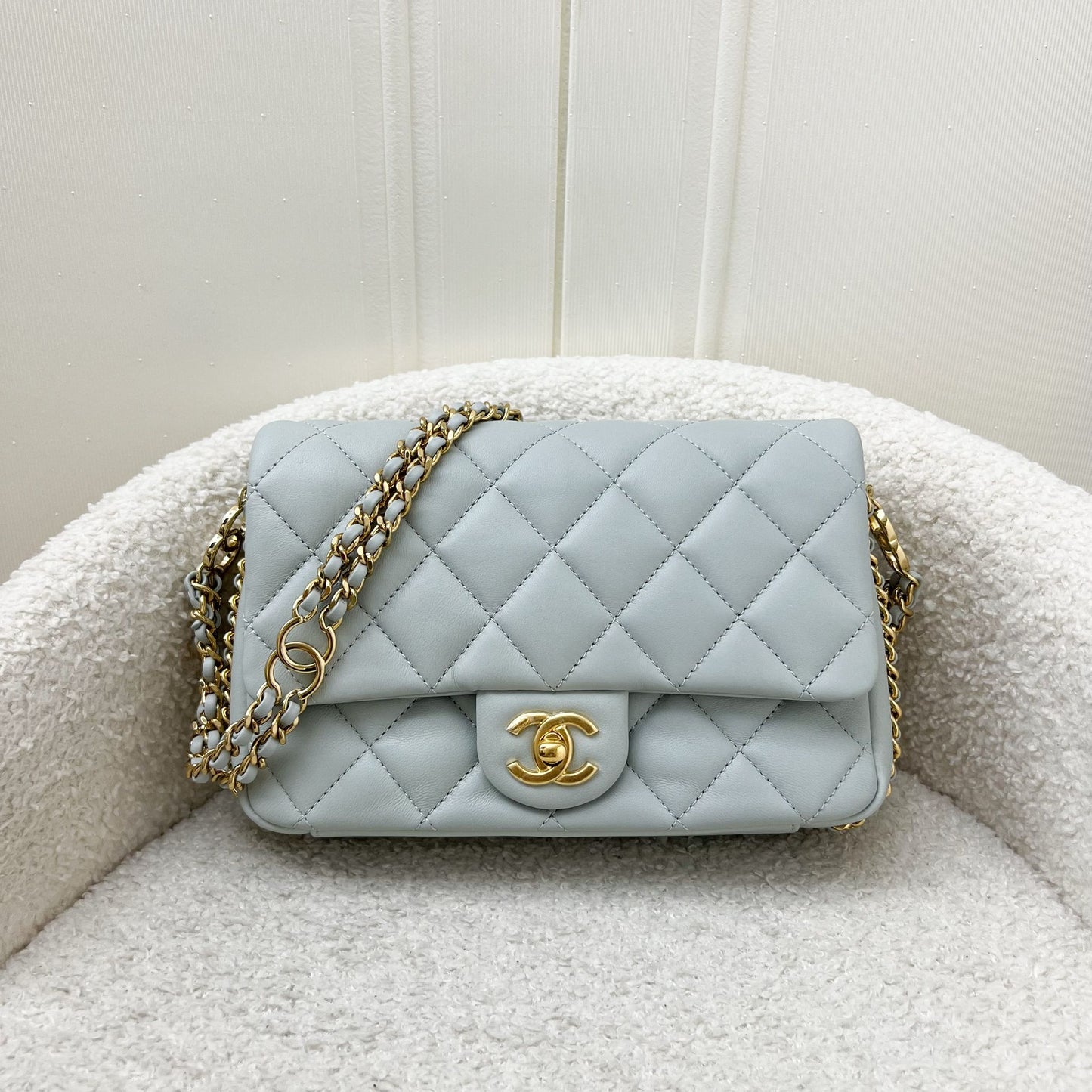 Chanel Seasonal Chain Around Mini Flap in Grey Lambskin and LGHW Accessory