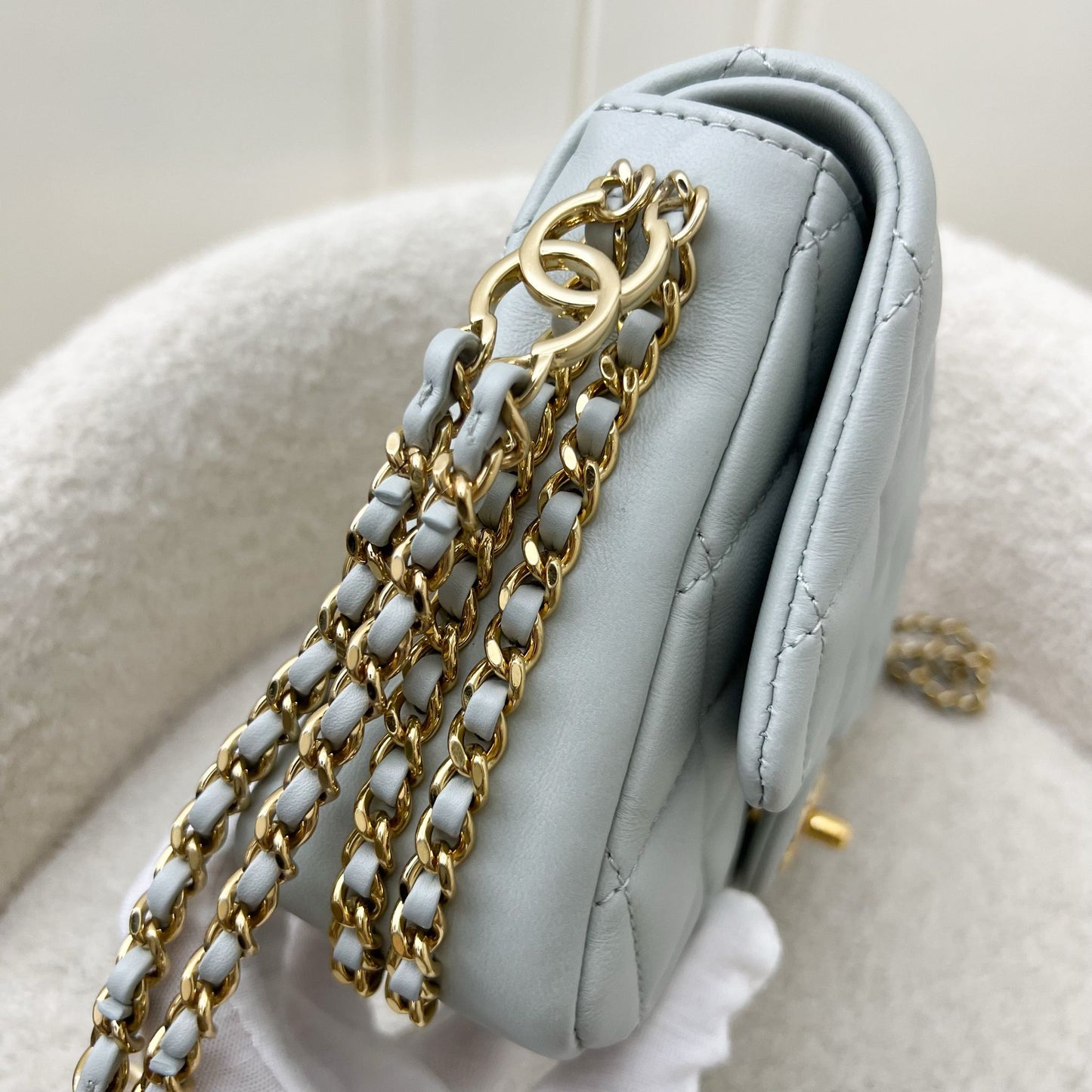 Chanel Seasonal Chain Around Mini Flap in Grey Lambskin and LGHW Accessory