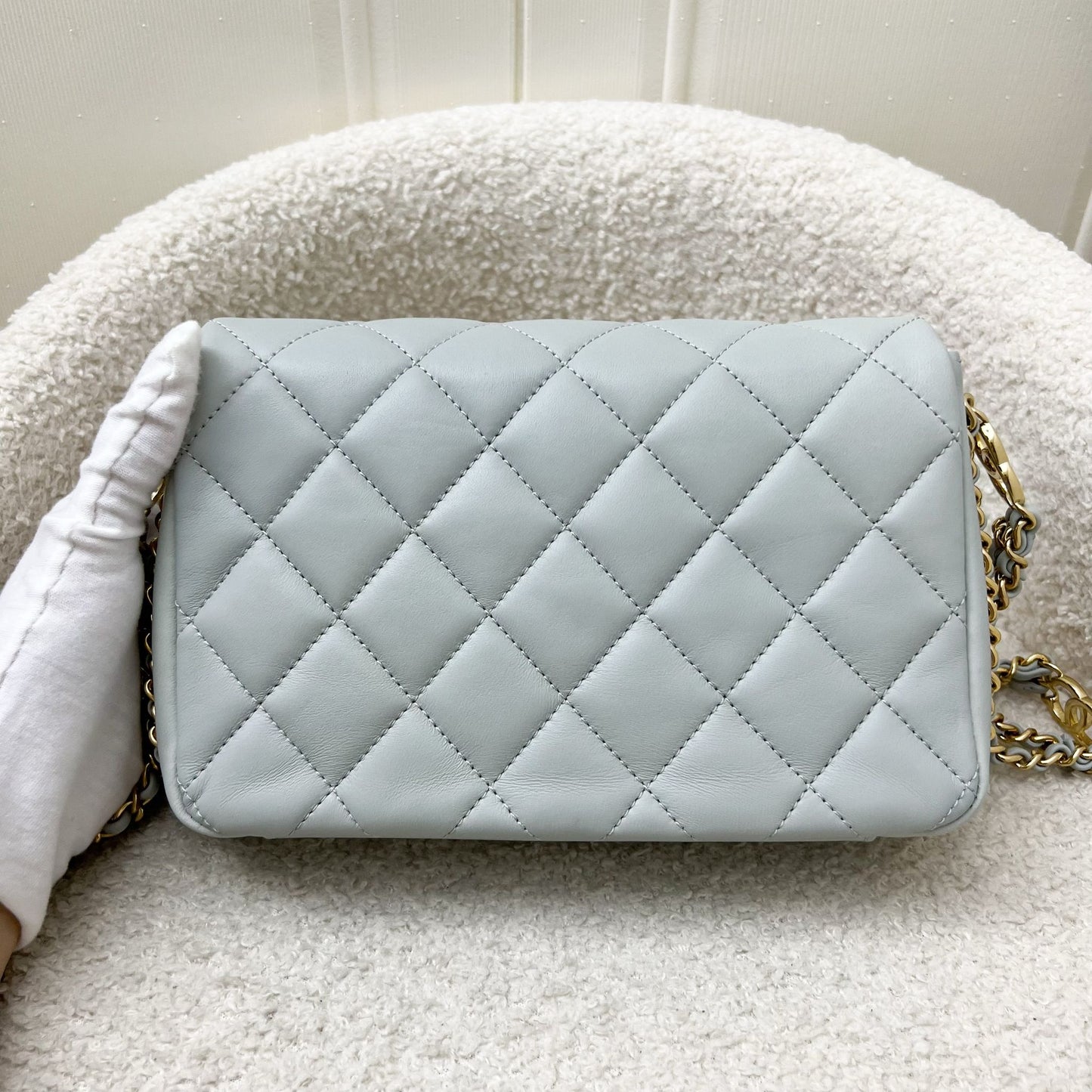 Chanel Seasonal Chain Around Mini Flap in Grey Lambskin and LGHW Accessory