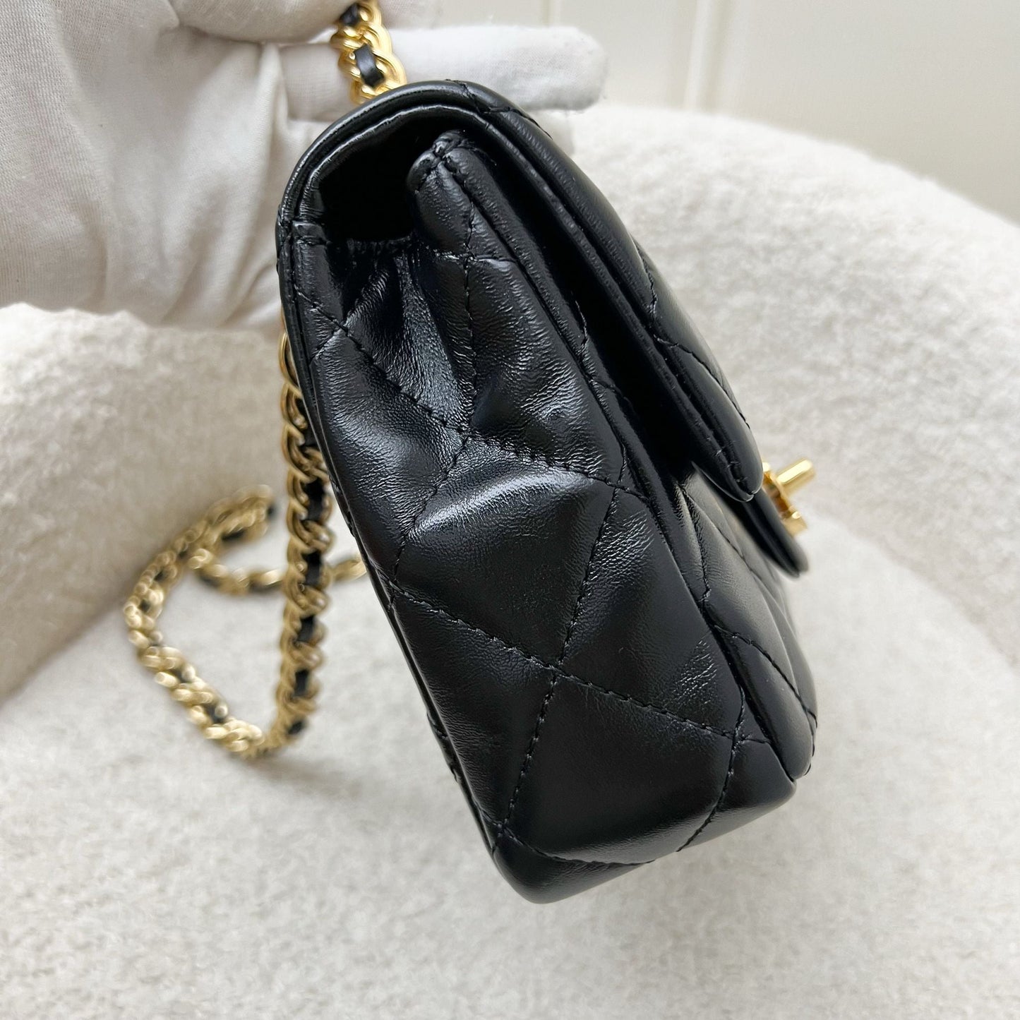 Chanel Top Handle Small / Mini Flap in Black Lambskin and Shiny GHW Bag