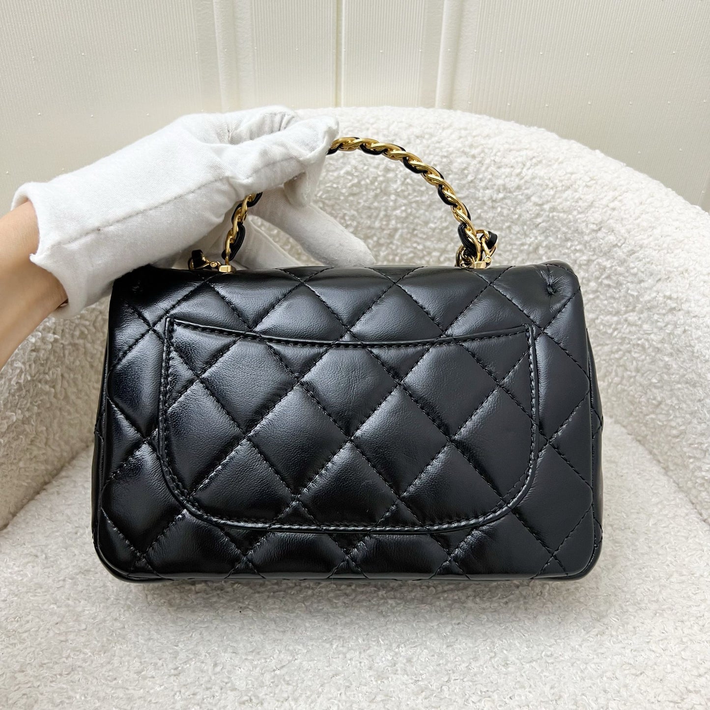 Chanel Top Handle Small / Mini Flap in Black Lambskin and Shiny GHW Bag