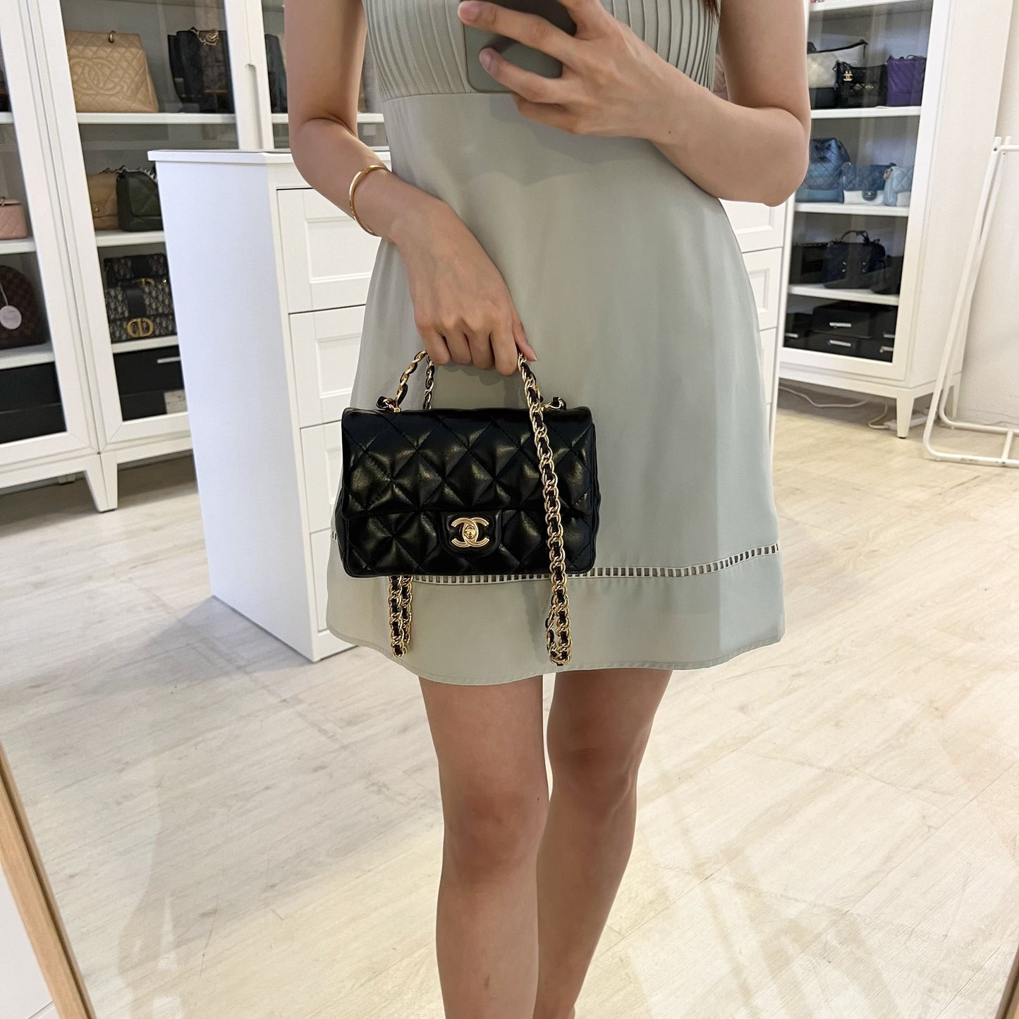 Chanel Top Handle Small / Mini Flap in Black Lambskin and Shiny GHW Bag