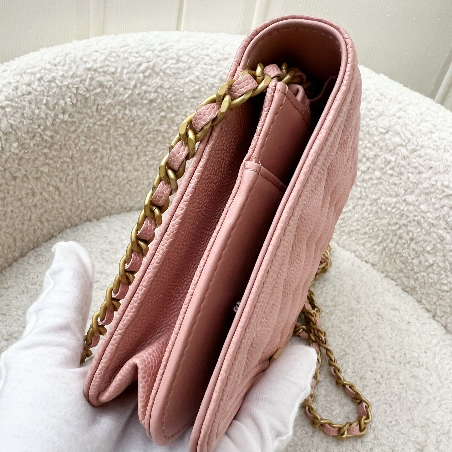 Chanel Boy Wallet on Chain WOC in Light Pink Caviar and AGHW Bag