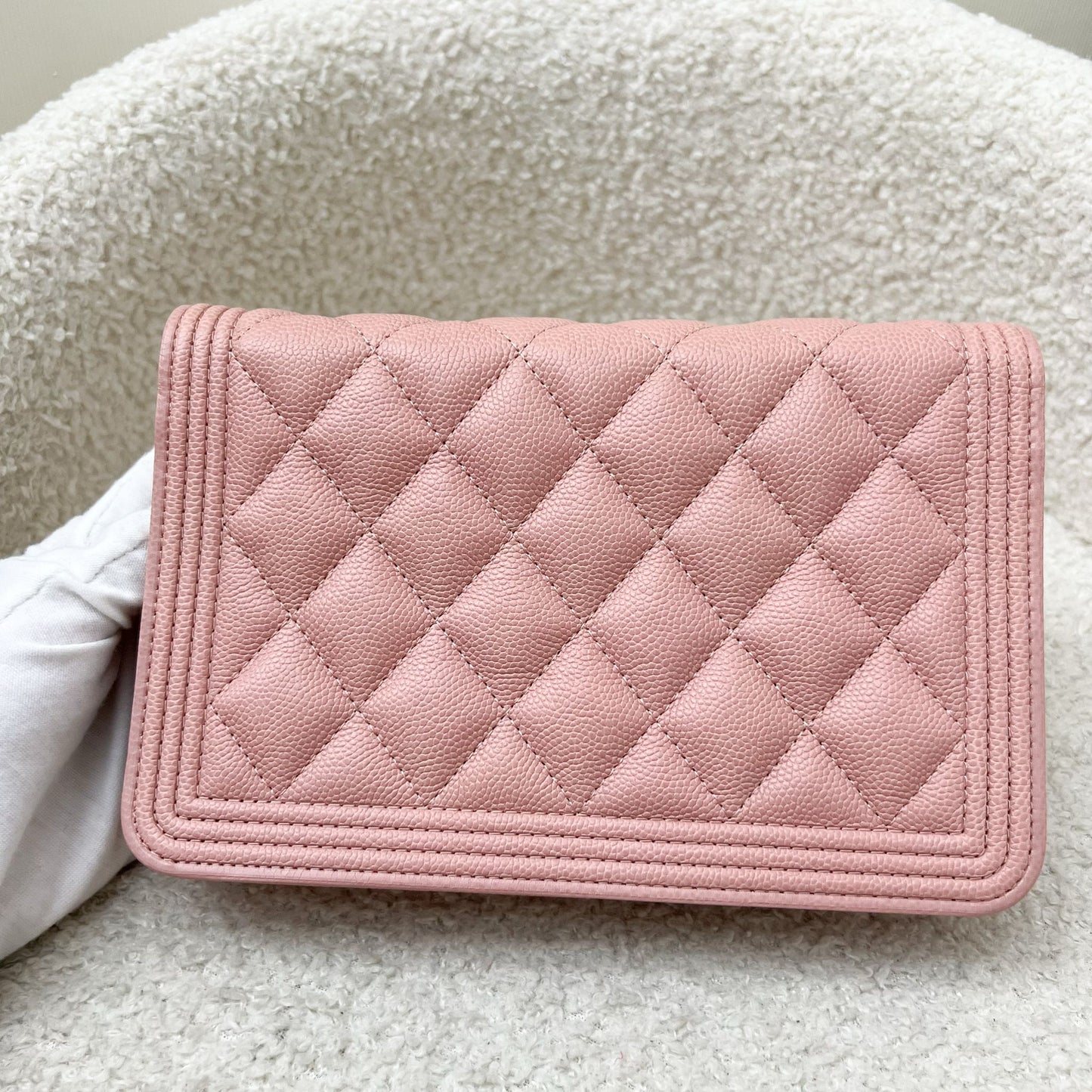 Chanel Boy Wallet on Chain WOC in Light Pink Caviar and AGHW Bag