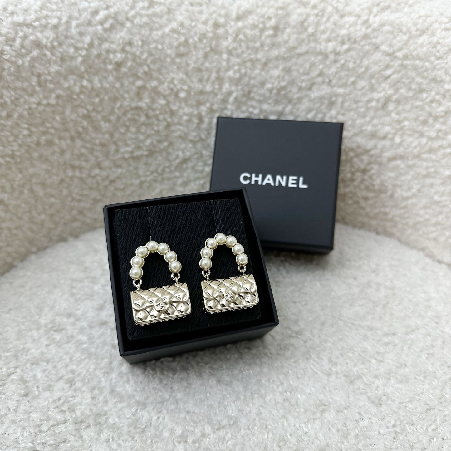 Chanel Classic Flap Earrings with Pearls in LGHW Jewelry