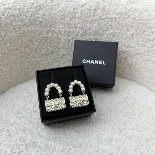 Chanel Classic Flap Earrings with Pearls in LGHW Jewelry