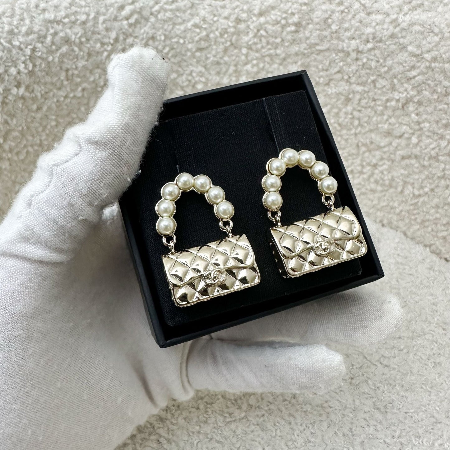 Chanel Classic Flap Earrings with Pearls in LGHW Jewelry